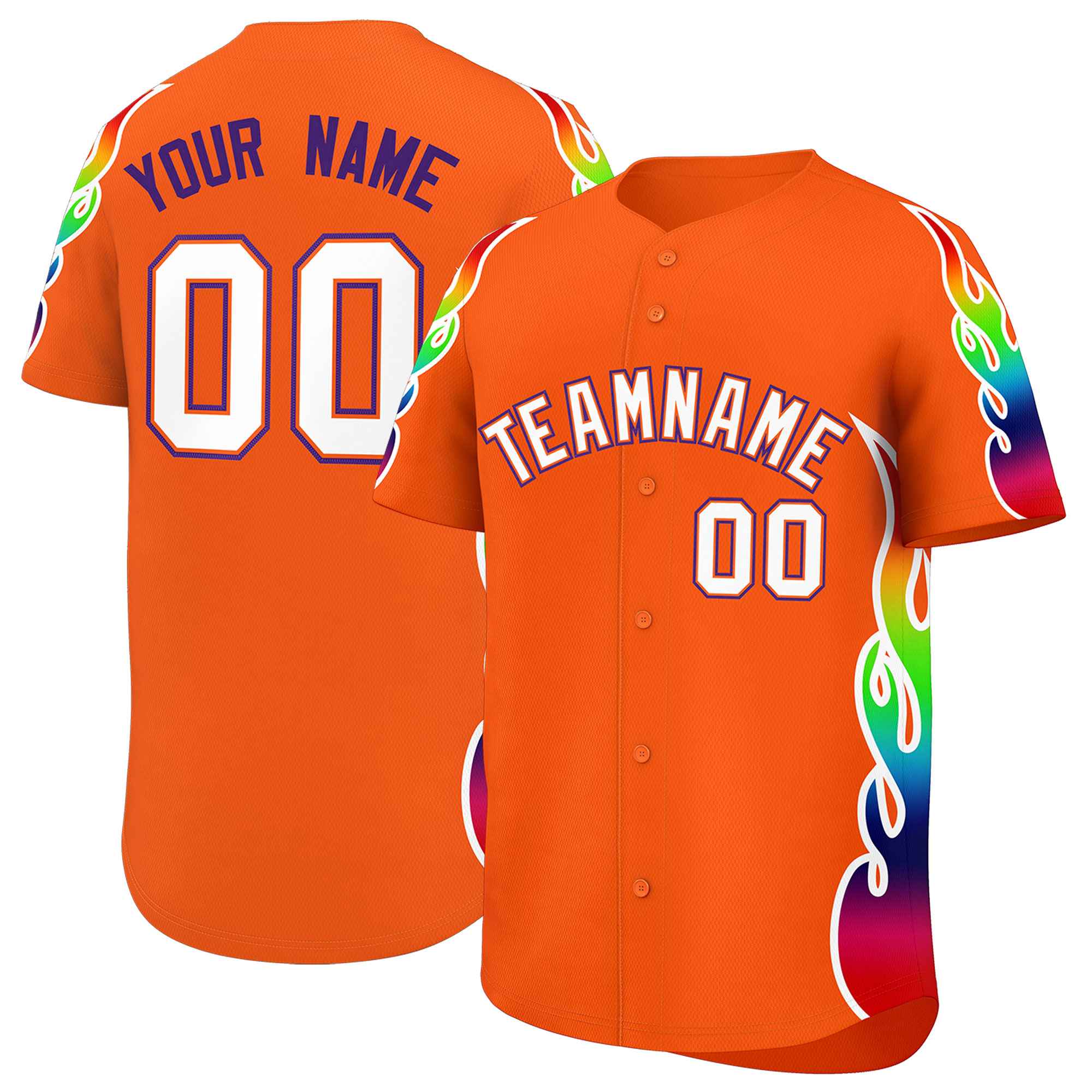 Custom Orange Graffiti Pattern Personalized Multicolored Flames Print Authentic Baseball Jersey