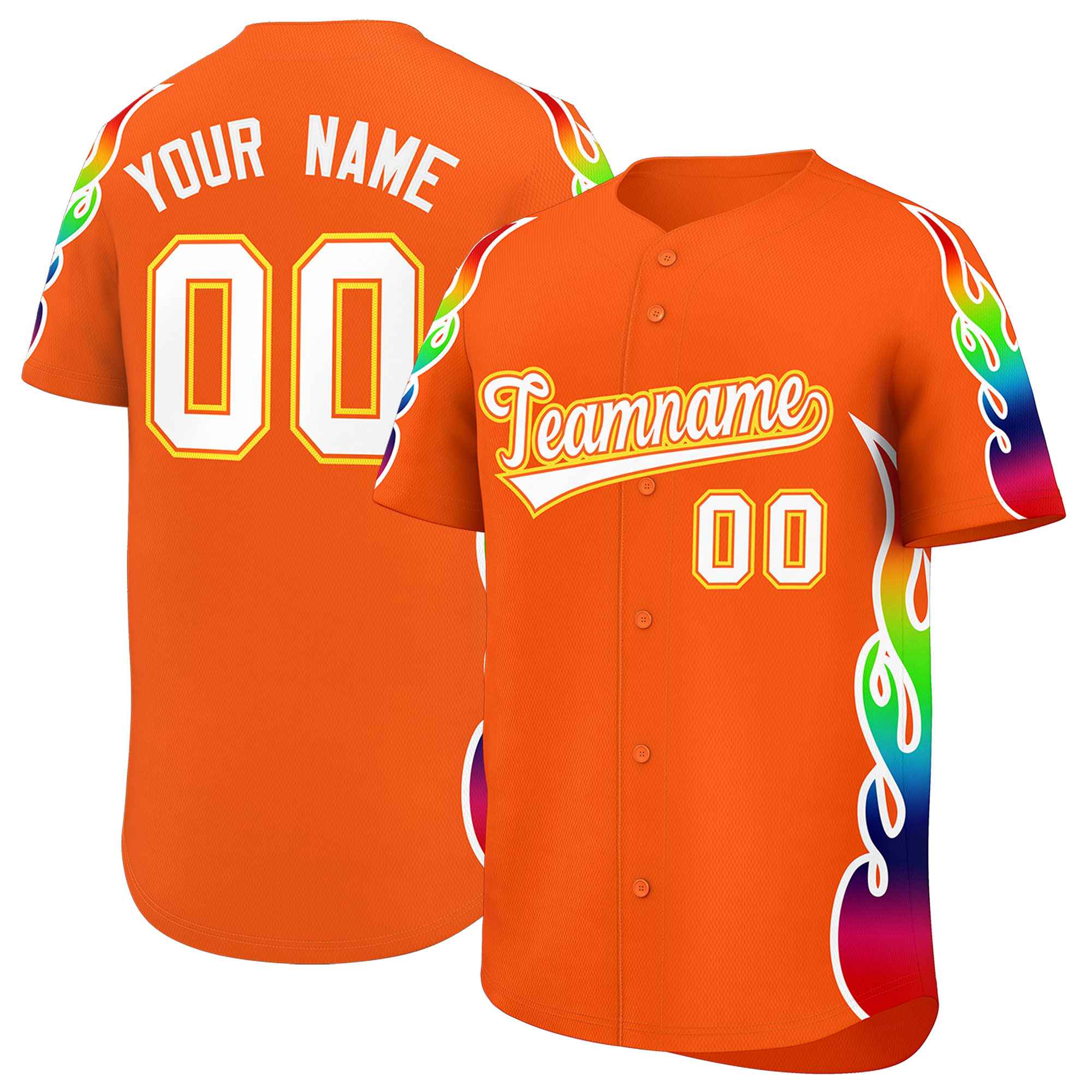 Custom Orange Graffiti Pattern Personalized Multicolored Flames Print Authentic Baseball Jersey