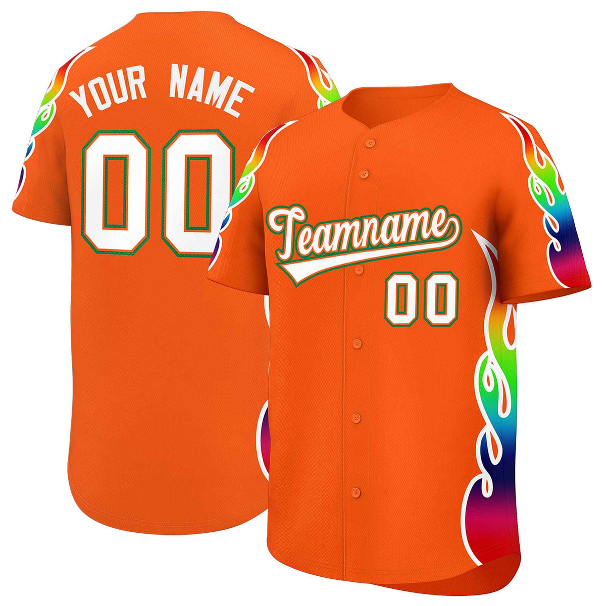 Custom Orange Graffiti Pattern Personalized Multicolored Flames Print Authentic Baseball Jersey
