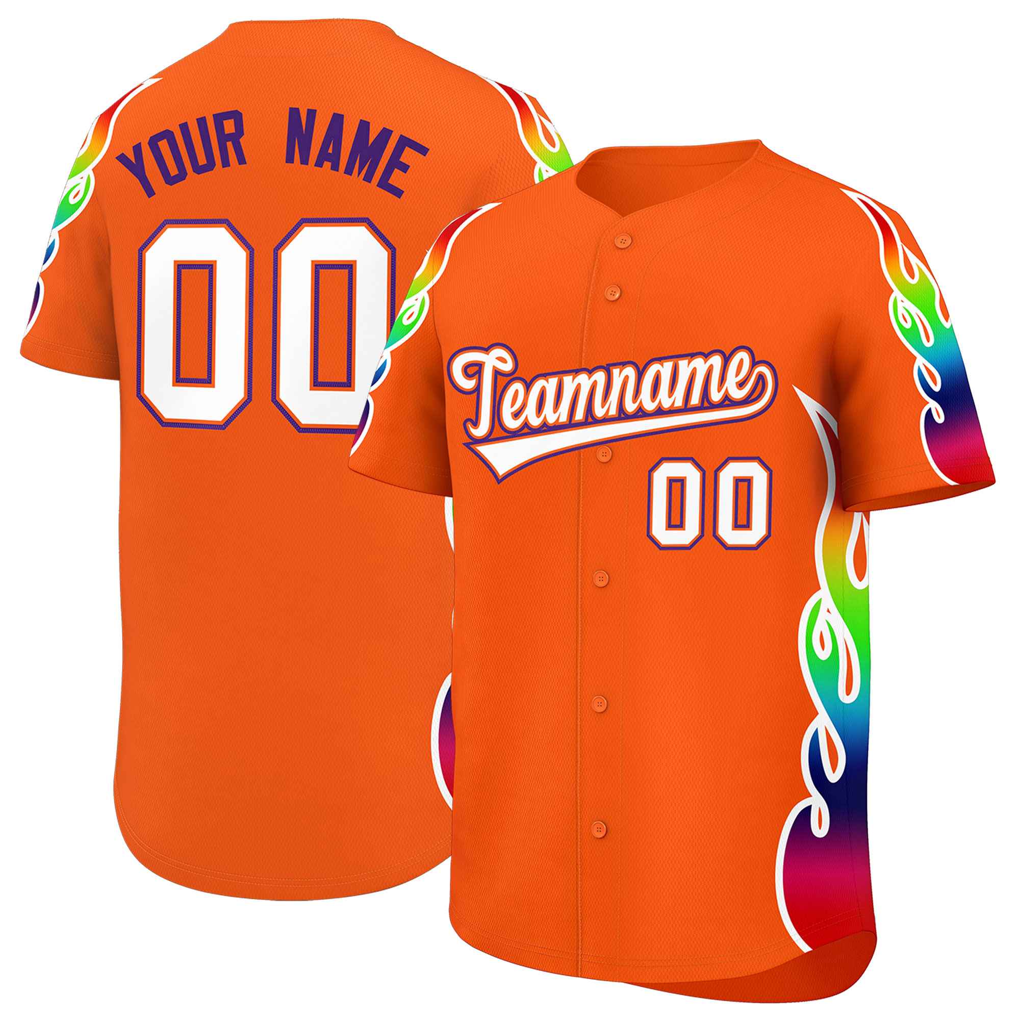 Custom Orange Graffiti Pattern Personalized Multicolored Flames Print Authentic Baseball Jersey