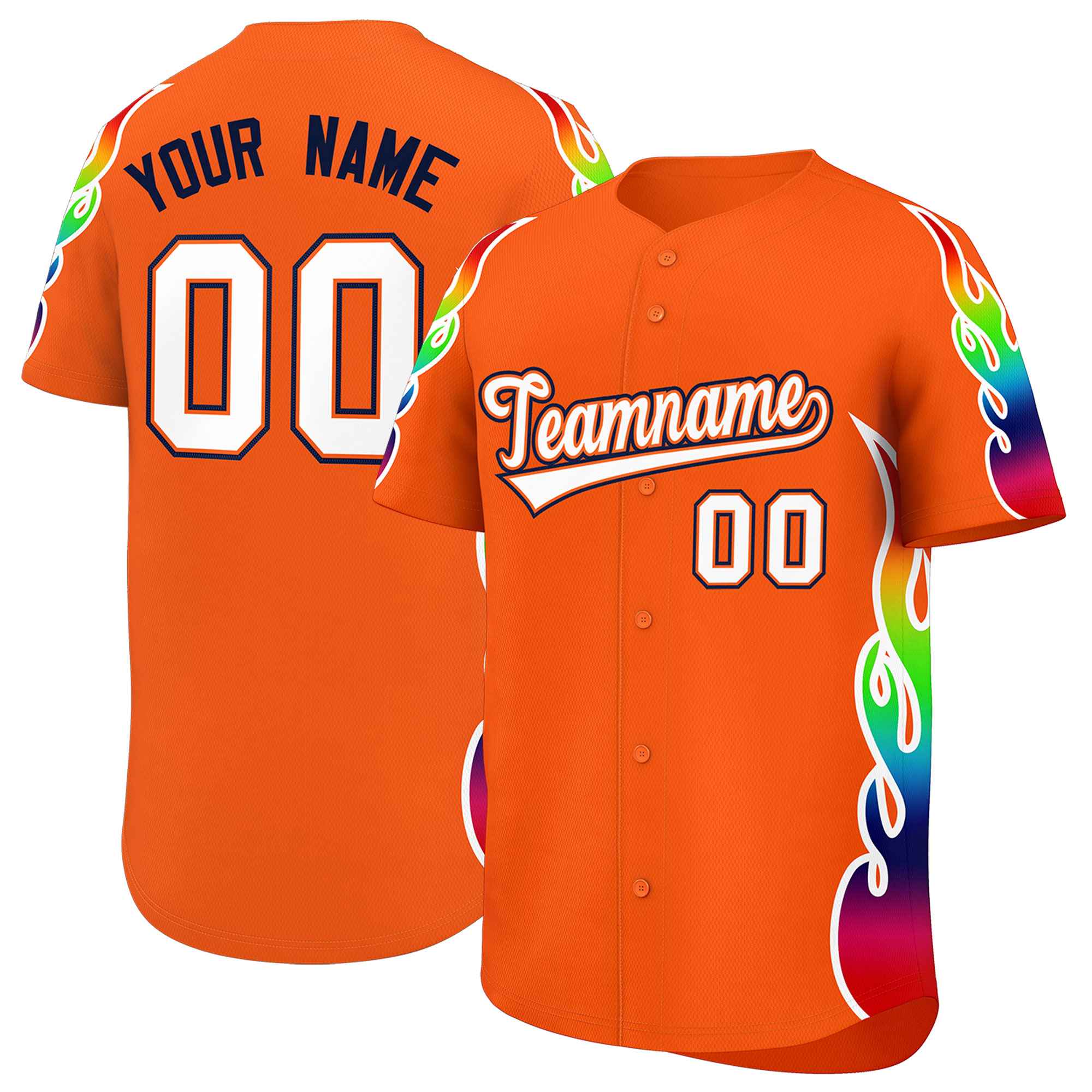 Custom Orange Graffiti Pattern Personalized Multicolored Flames Print Authentic Baseball Jersey