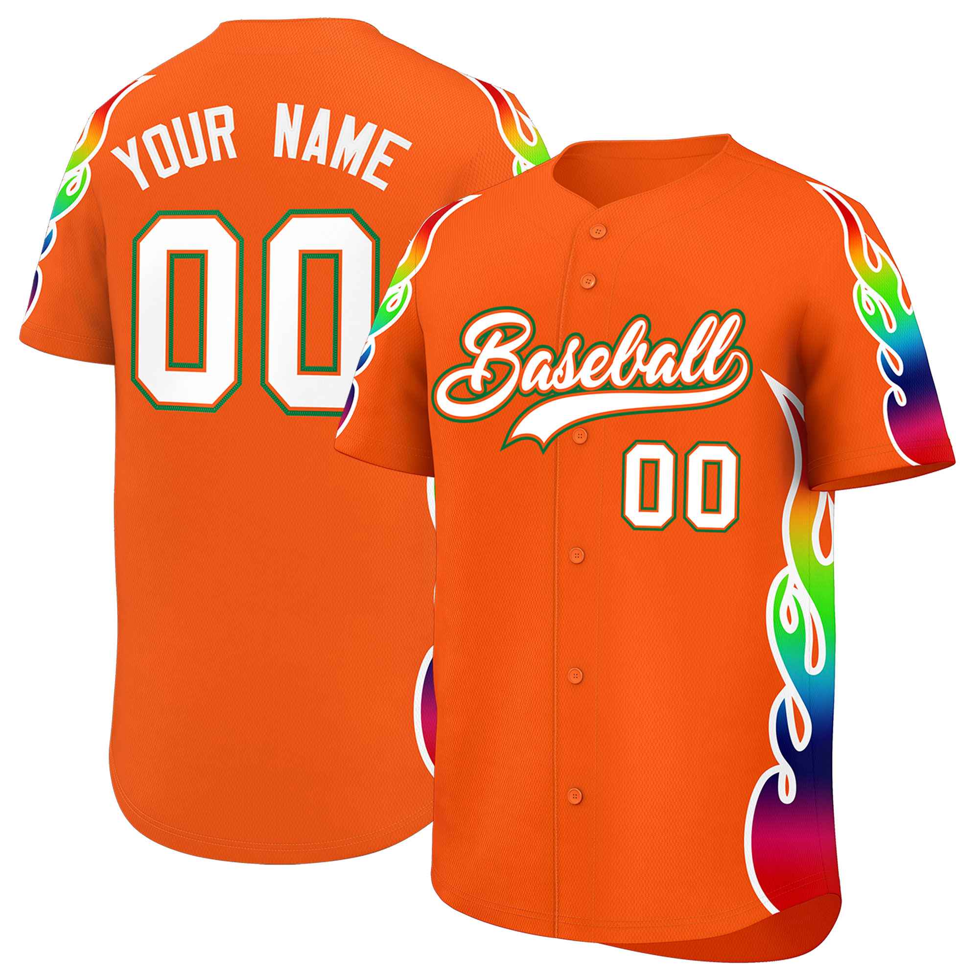 Custom Orange Graffiti Pattern Personalized Multicolored Flames Print Authentic Baseball Jersey