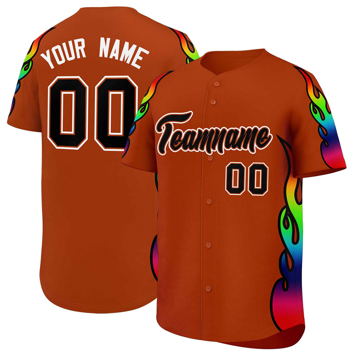 Custom Texas Orange Graffiti Pattern Personalized Multicolored Flames Print Authentic Baseball Jersey