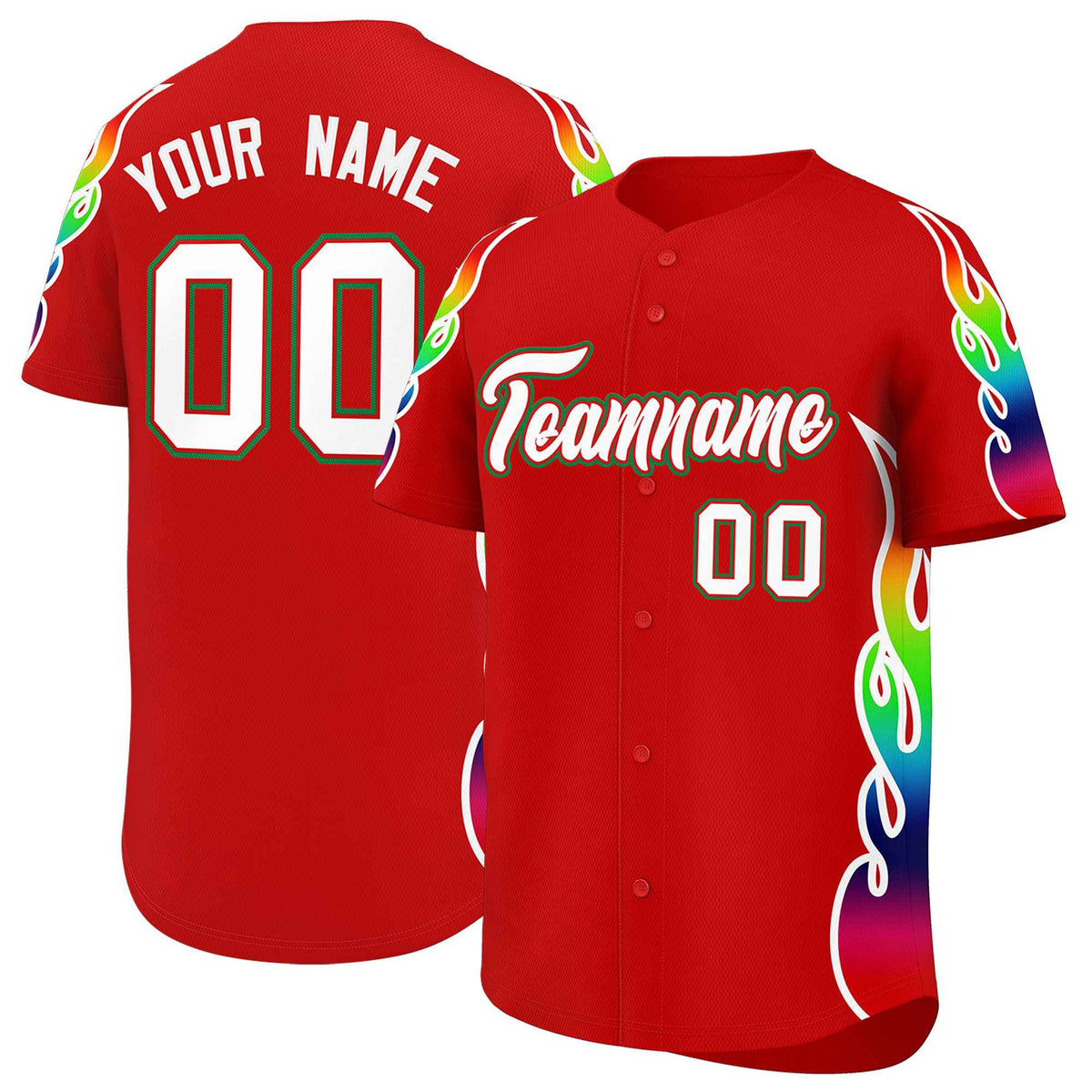 Custom Red Graffiti Pattern Personalized Multicolored Flames Print Authentic Baseball Jersey