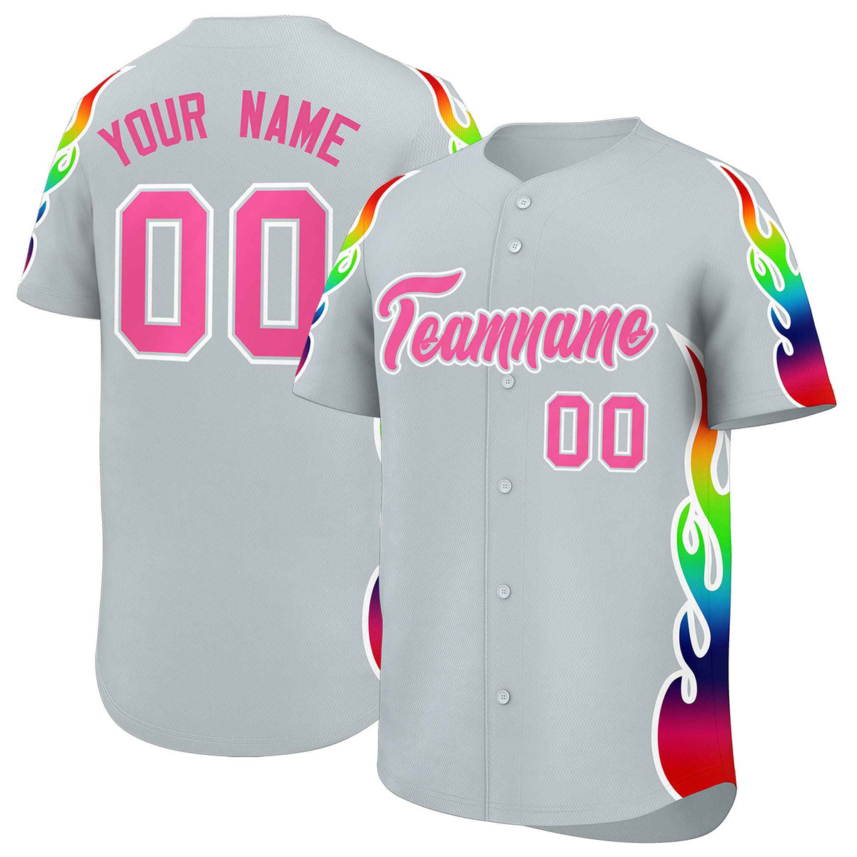 Custom Silver Graffiti Pattern Personalized Multicolored Flames Print Authentic Baseball Jersey