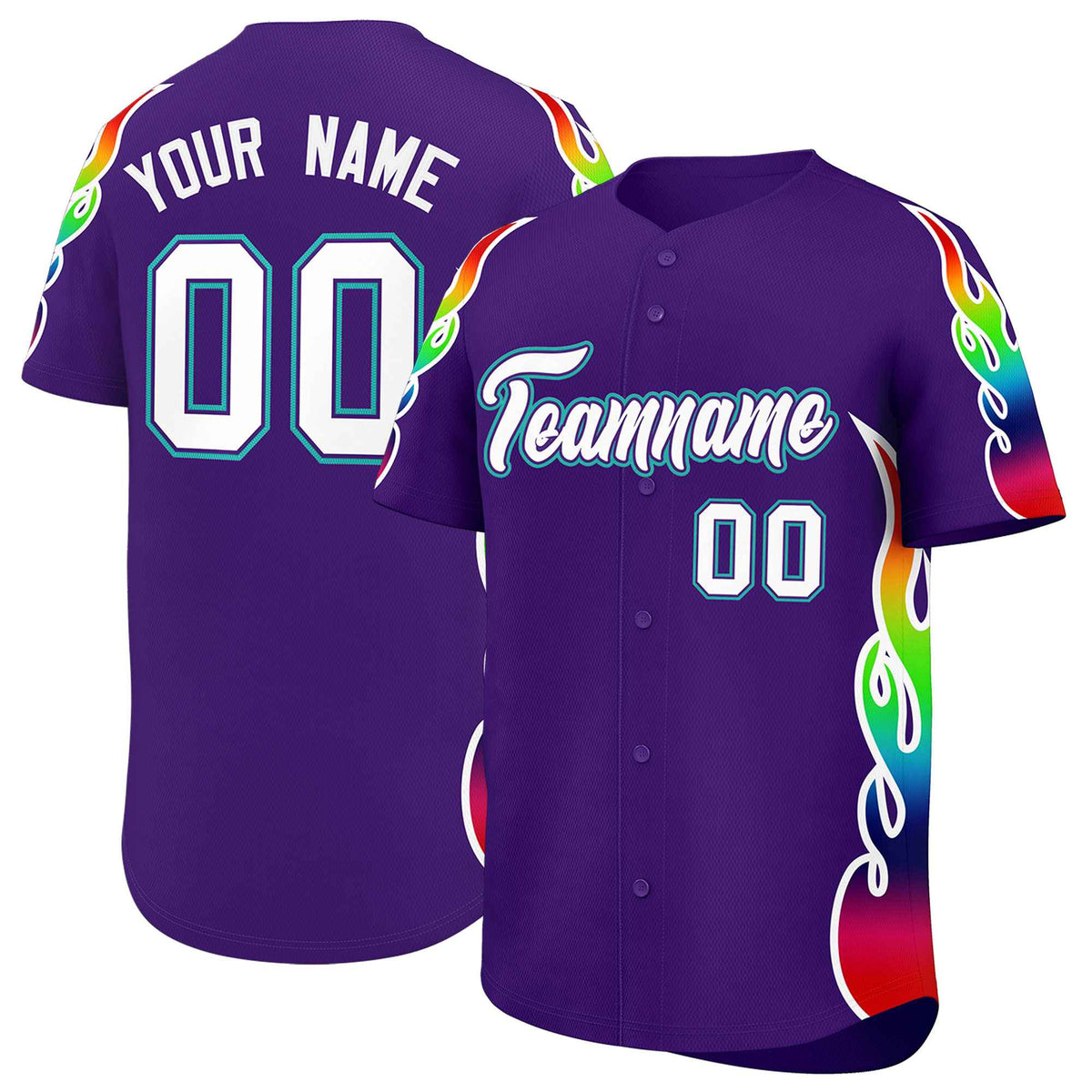 Custom Purple Graffiti Pattern Personalized Multicolored Flames Print Authentic Baseball Jersey