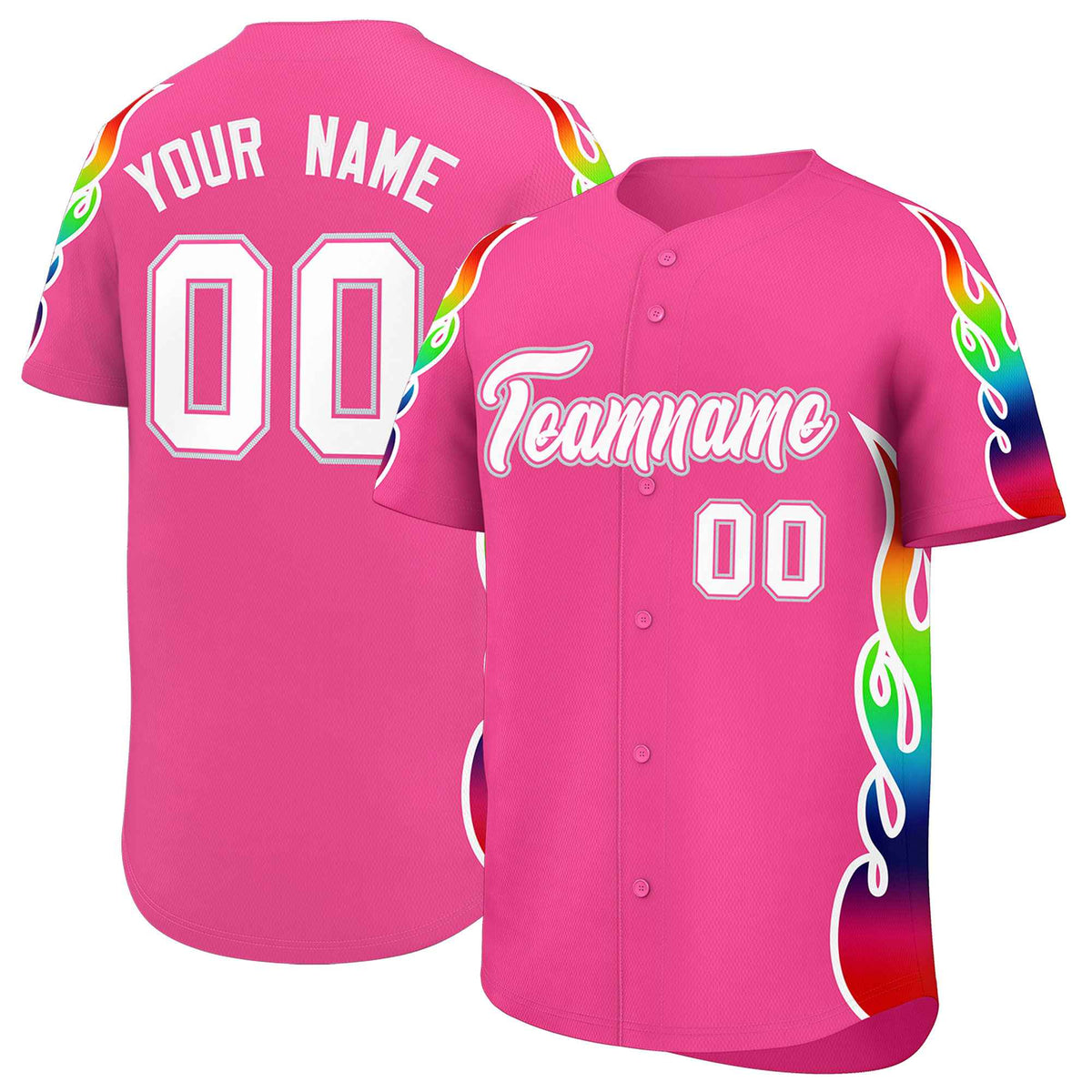 Custom Pink Graffiti Pattern Personalized Multicolored Flames Print Authentic Baseball Jersey