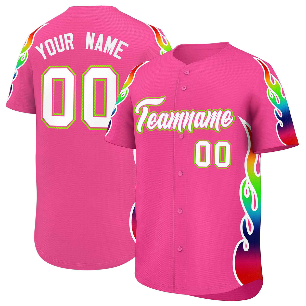 Custom Pink Graffiti Pattern Personalized Multicolored Flames Print Authentic Baseball Jersey