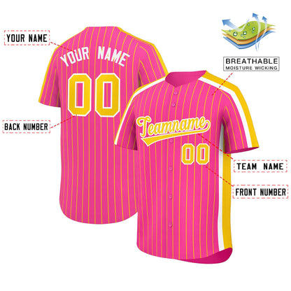 Custom Pink Gold Pinstripe Personalized Side Two-tone Authentic Baseball Jersey