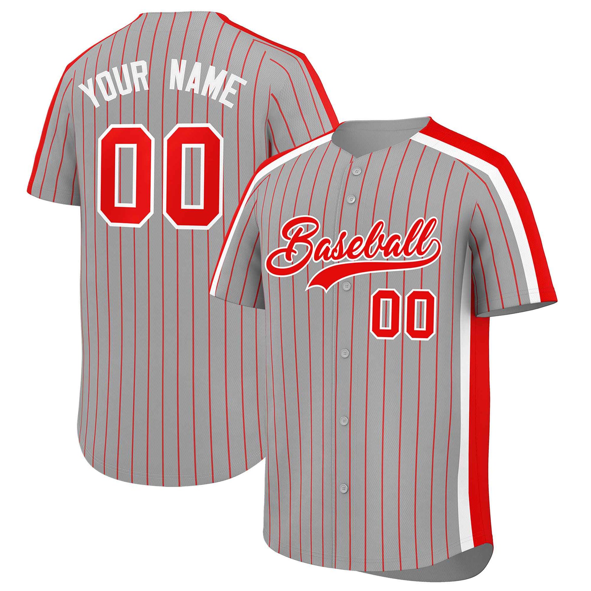 Custom Gray Red Pinstripe Personalized Side Two-tone Authentic Baseball Jersey