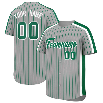 Custom Gray Kelly Green Pinstripe Personalized Side Two-tone Authentic Baseball Jersey