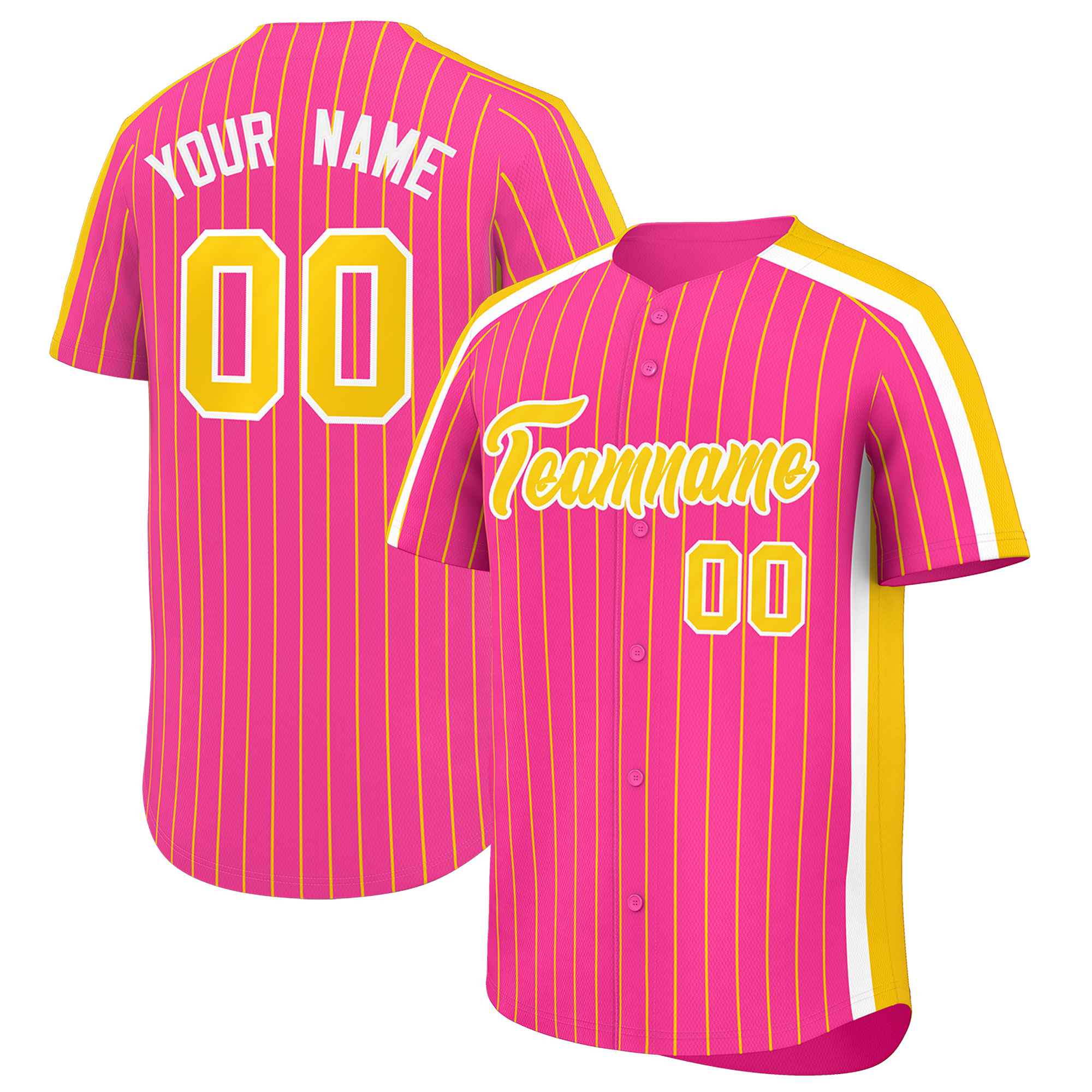 Custom Pink Gold Pinstripe Personalized Side Two-tone Authentic Baseball Jersey