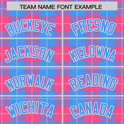 Custom Powder Blue Pink Personalized Plaid Design Authentic Baseball Jersey