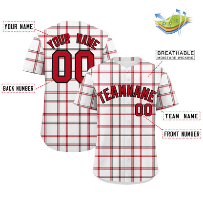 Custom White Personalized Plaid Design Authentic Baseball Jersey