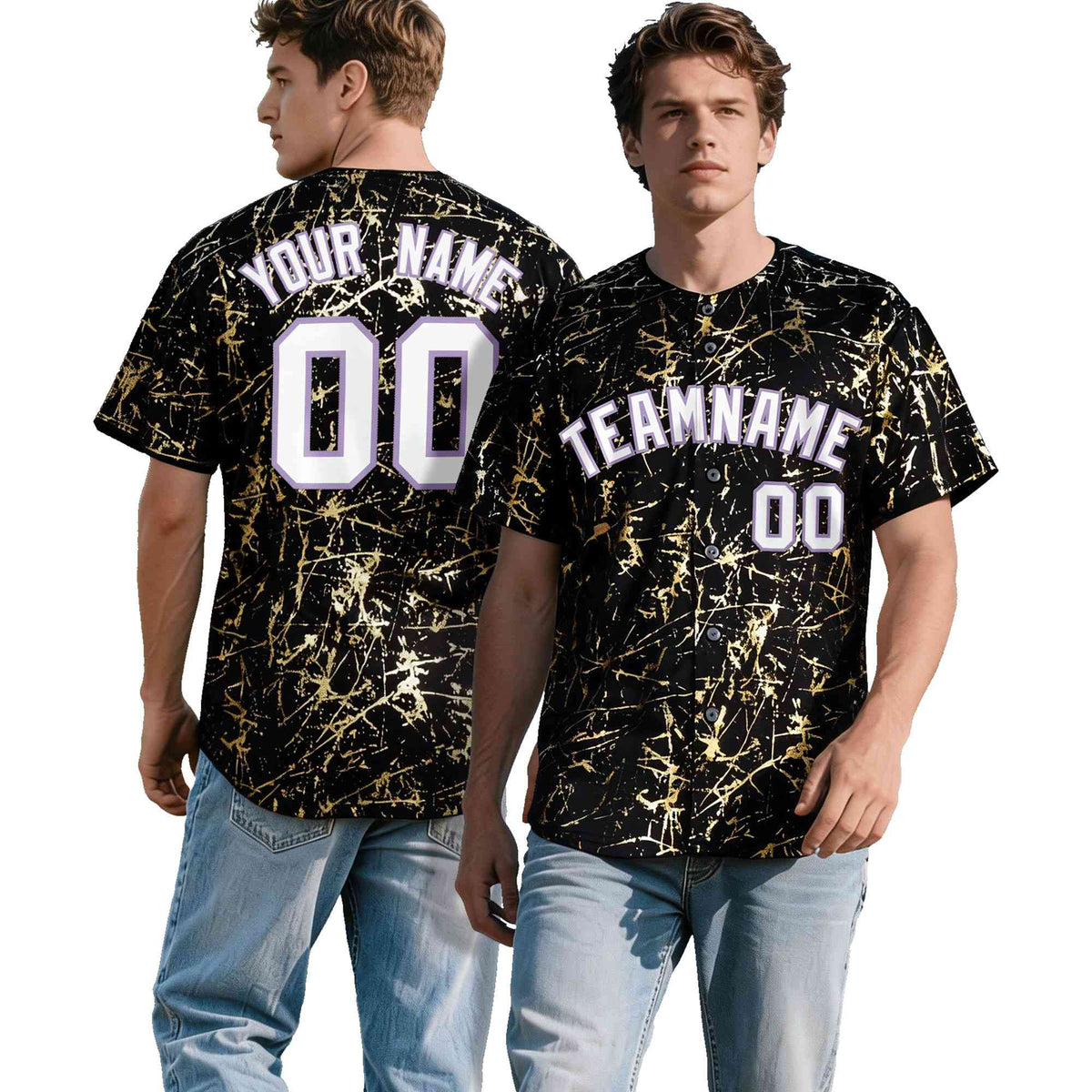 Custom Black White Black&amp;Gold Marble Print Clubwear Party Streetwear Baseball Jersey