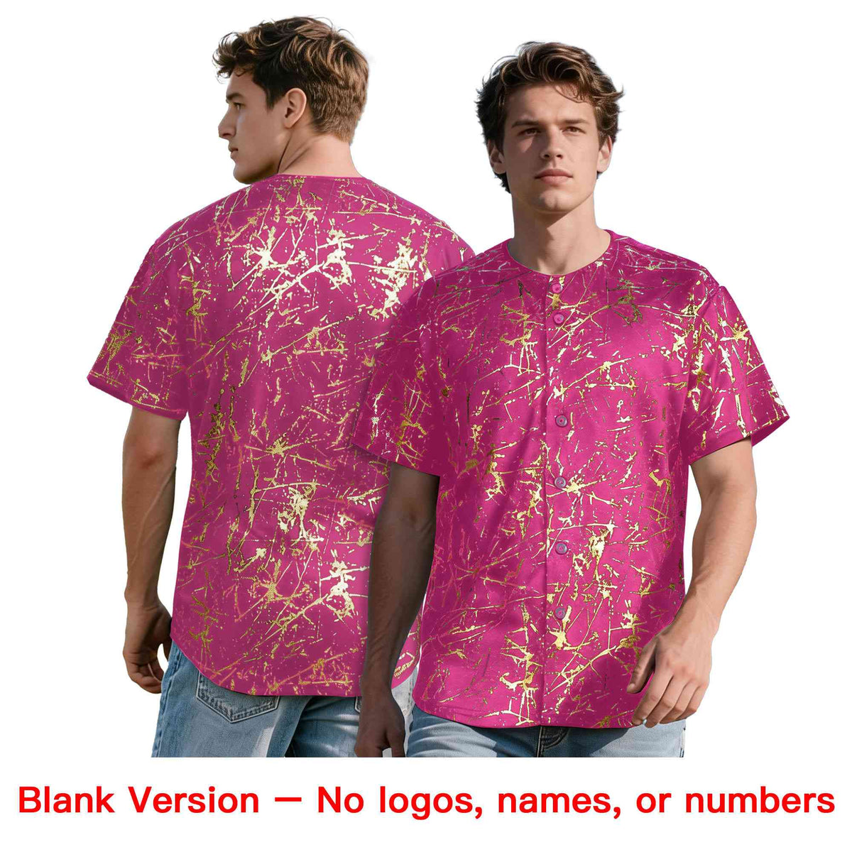 Custom Pink Aqua Metallic Gold Splatter Urban Streetwear Baseball Jersey