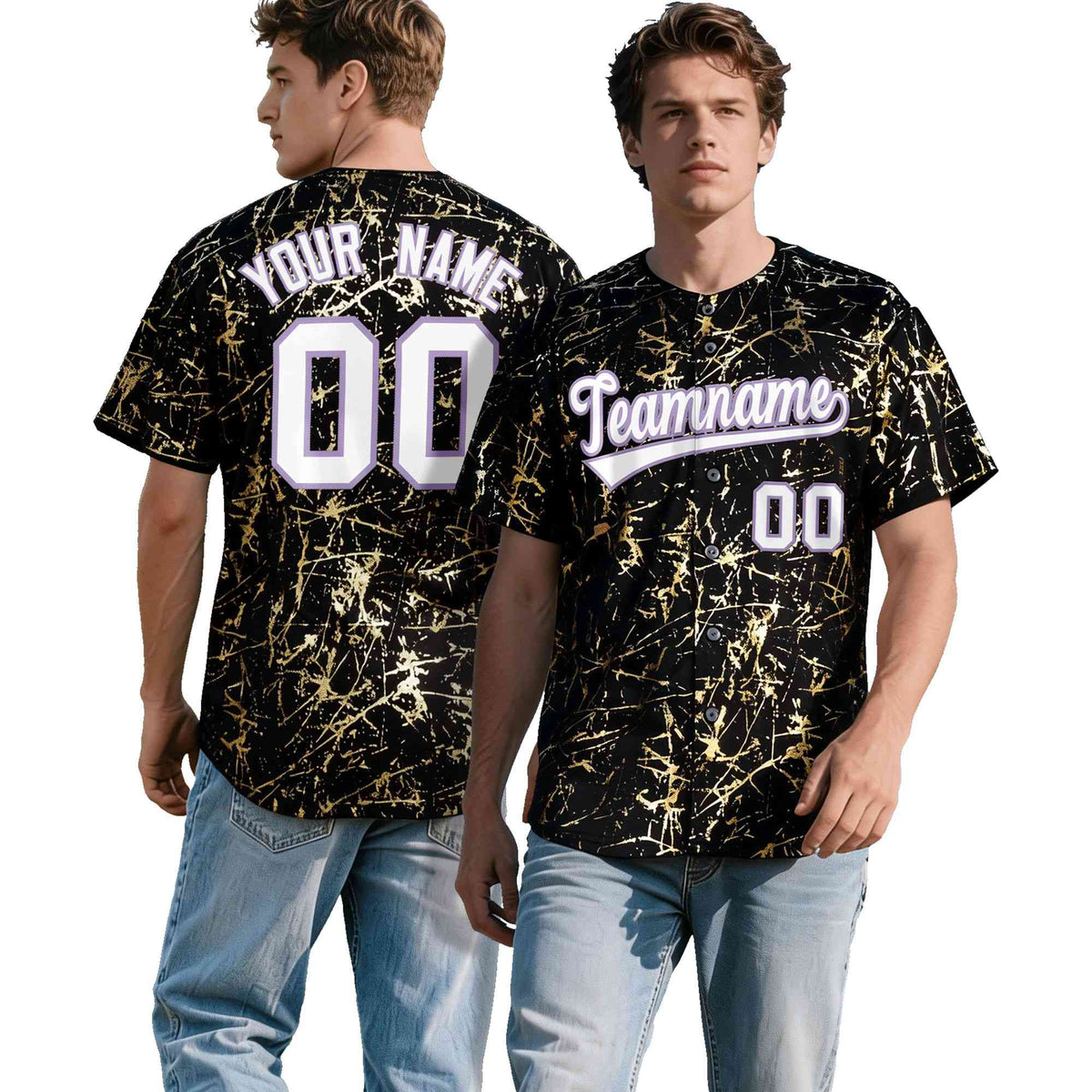 Custom Black White Black&amp;Gold Marble Print Clubwear Party Streetwear Baseball Jersey| KXKSHOP