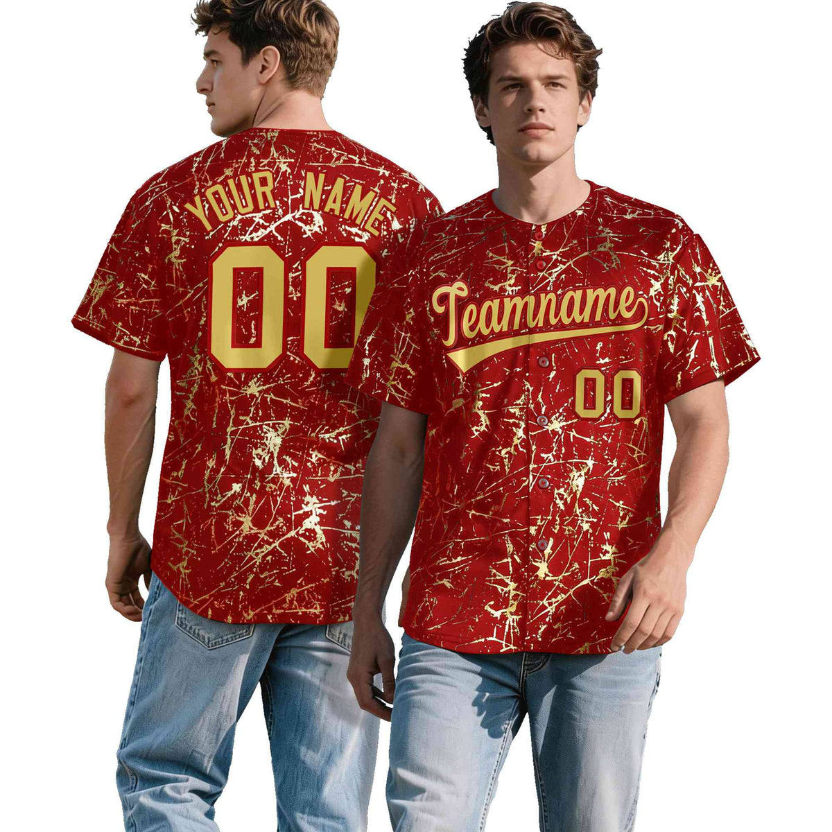 Custom Red Old Gold Black&amp;Gold Marble Print Clubwear Party Streetwear Baseball Jersey| KXKSHOP