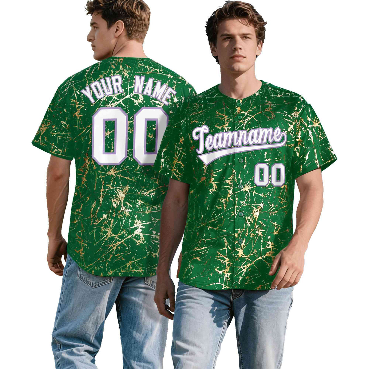 Custom Kelly Green White Black&amp;Shiny Gold Cracked Foil Breathable Mesh Streetwear Baseball Jersey| KXKSHOP