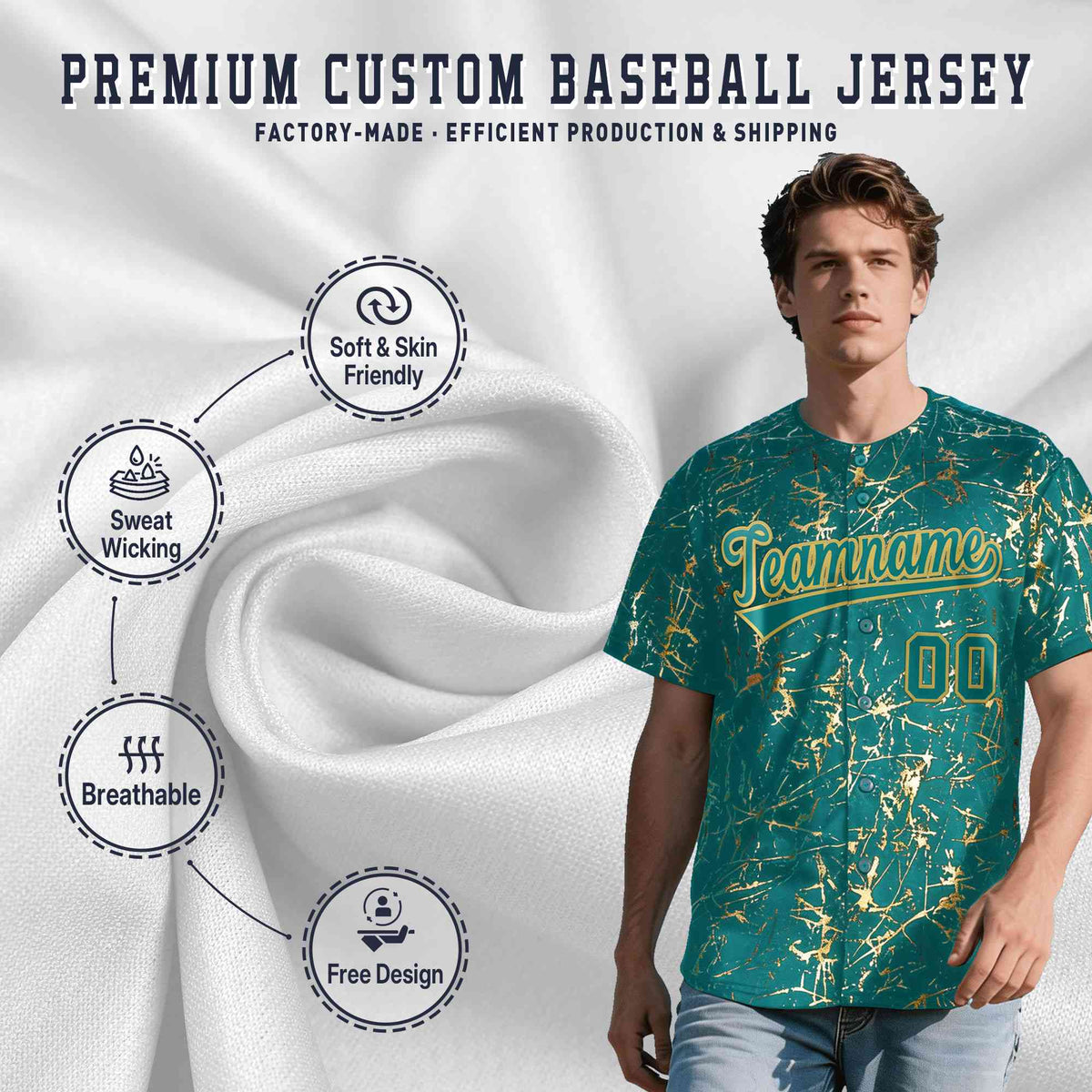 Custom Teal Old Gold Shiny Gold Cracked Texture Baseball Jersey| KXKSHOP