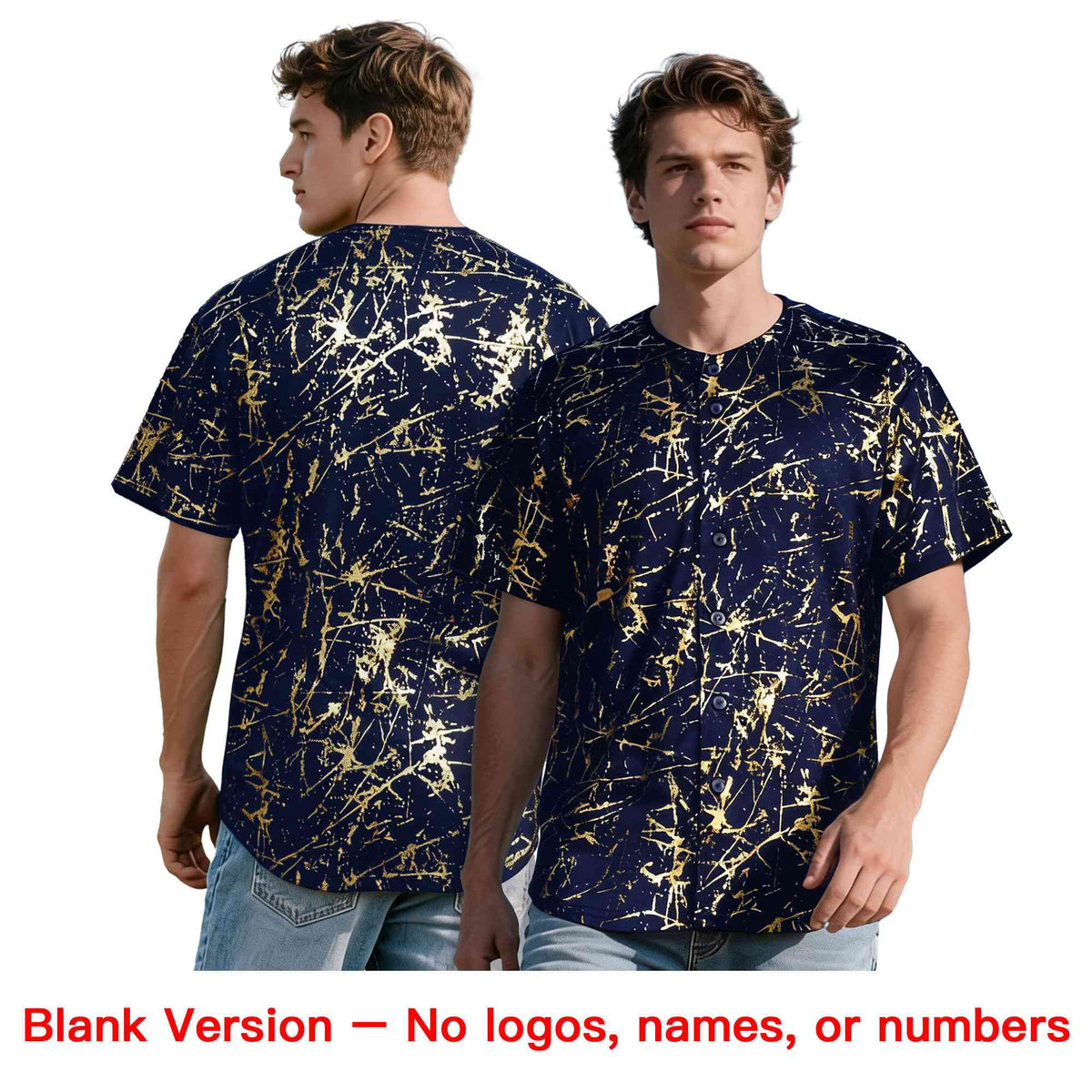 Custom Navy Powder Blue Black&amp;Gold Marble Print Clubwear Party Streetwear Baseball Jersey| KXKSHOP