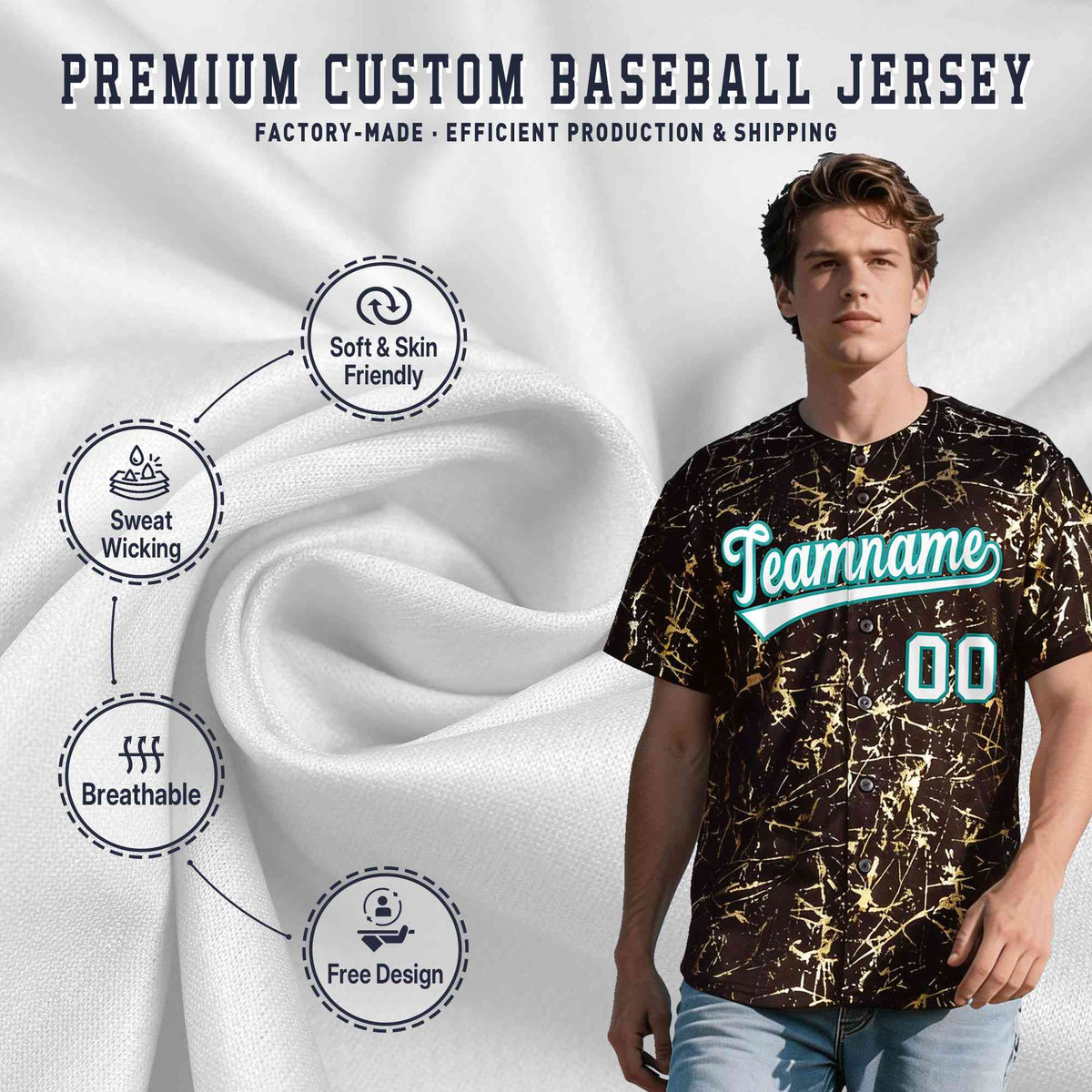 Custom Brown White Black&amp;Shiny Gold Cracked Foil Breathable Mesh Streetwear Baseball Jersey| KXKSHOP