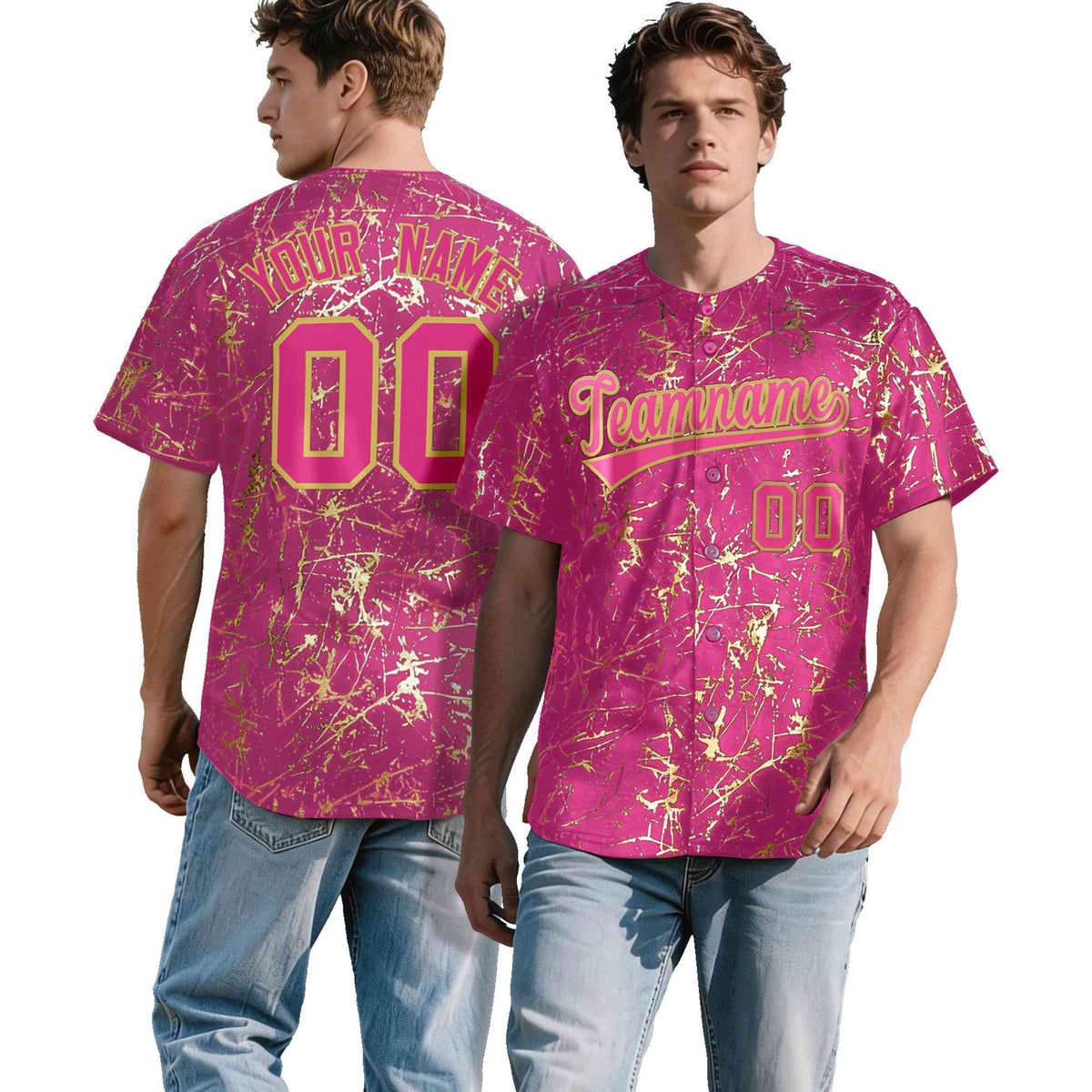 Custom Pink Old Gold Shiny Gold Cracked Texture Baseball Jersey| KXKSHOP
