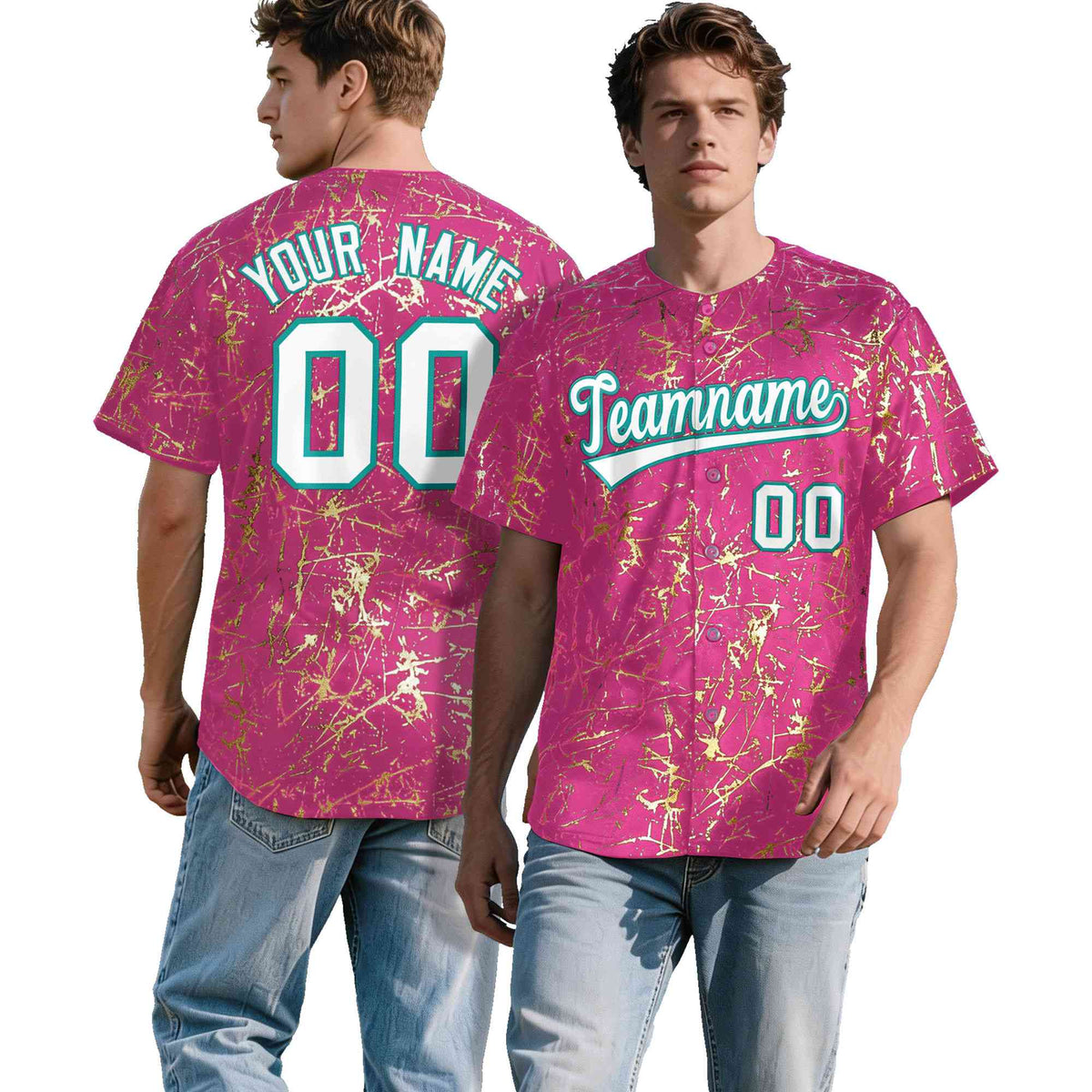 Custom Pink White Black&amp;Shiny Gold Cracked Foil Breathable Mesh Streetwear Baseball Jersey| KXKSHOP