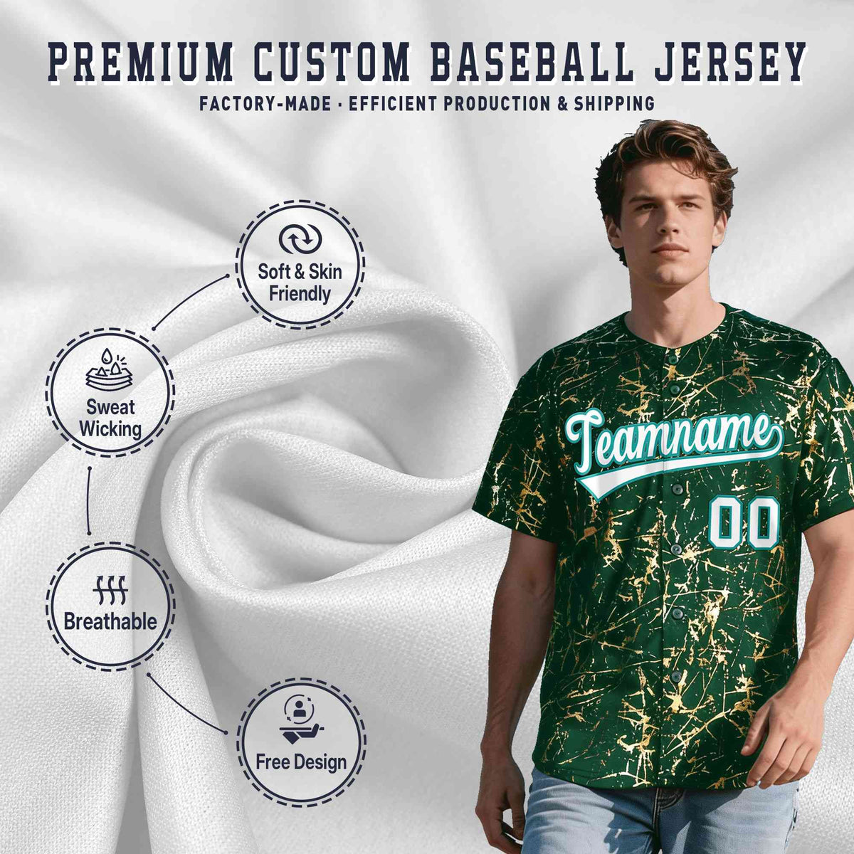 Custom Green White Black&amp;Shiny Gold Cracked Foil Breathable Mesh Streetwear Baseball Jersey| KXKSHOP
