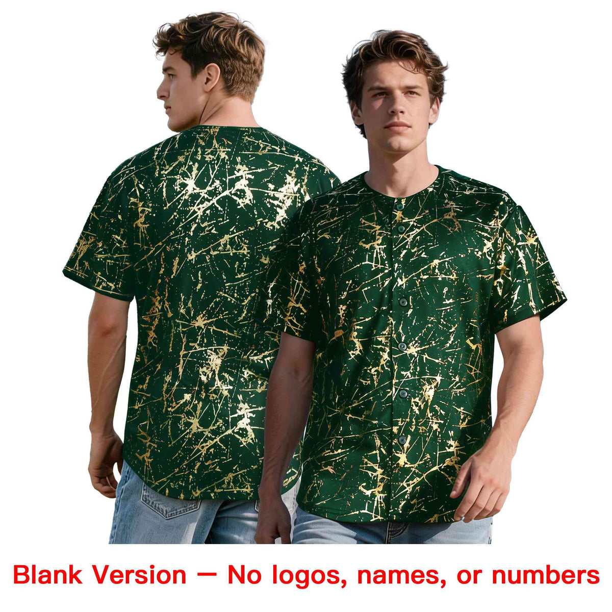 Custom Green Brown Metallic Gold Splatter Breathable&amp;Wrinkle-Resistant Baseball Jersey