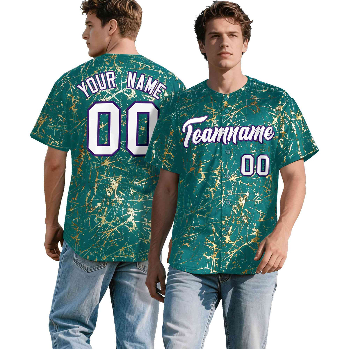 Custom Teal White Black&amp;Shiny Gold Cracked Foil Breathable Mesh Streetwear Baseball Jersey