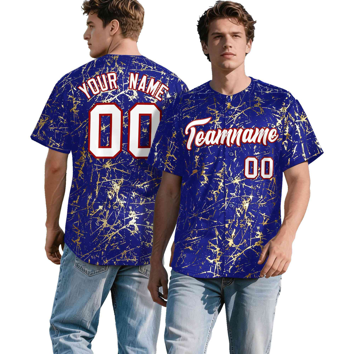 Custom Royal White Black&amp;Gold Marble Print Clubwear Party Streetwear Baseball Jersey