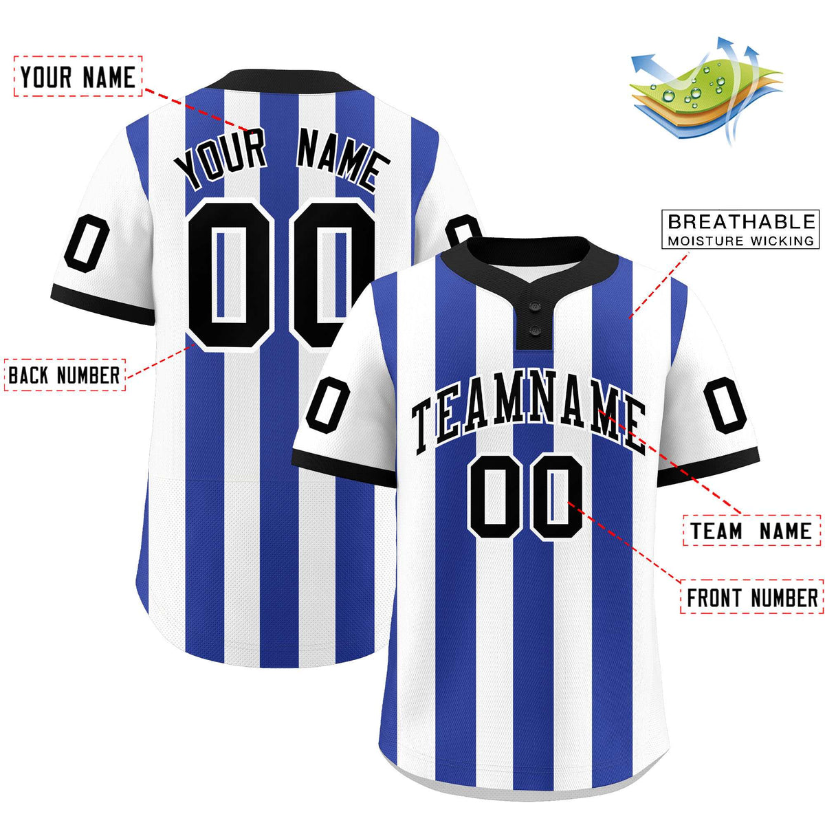 Custom White Royal Stripe Fashion Authentic Two-Button Baseball Jersey