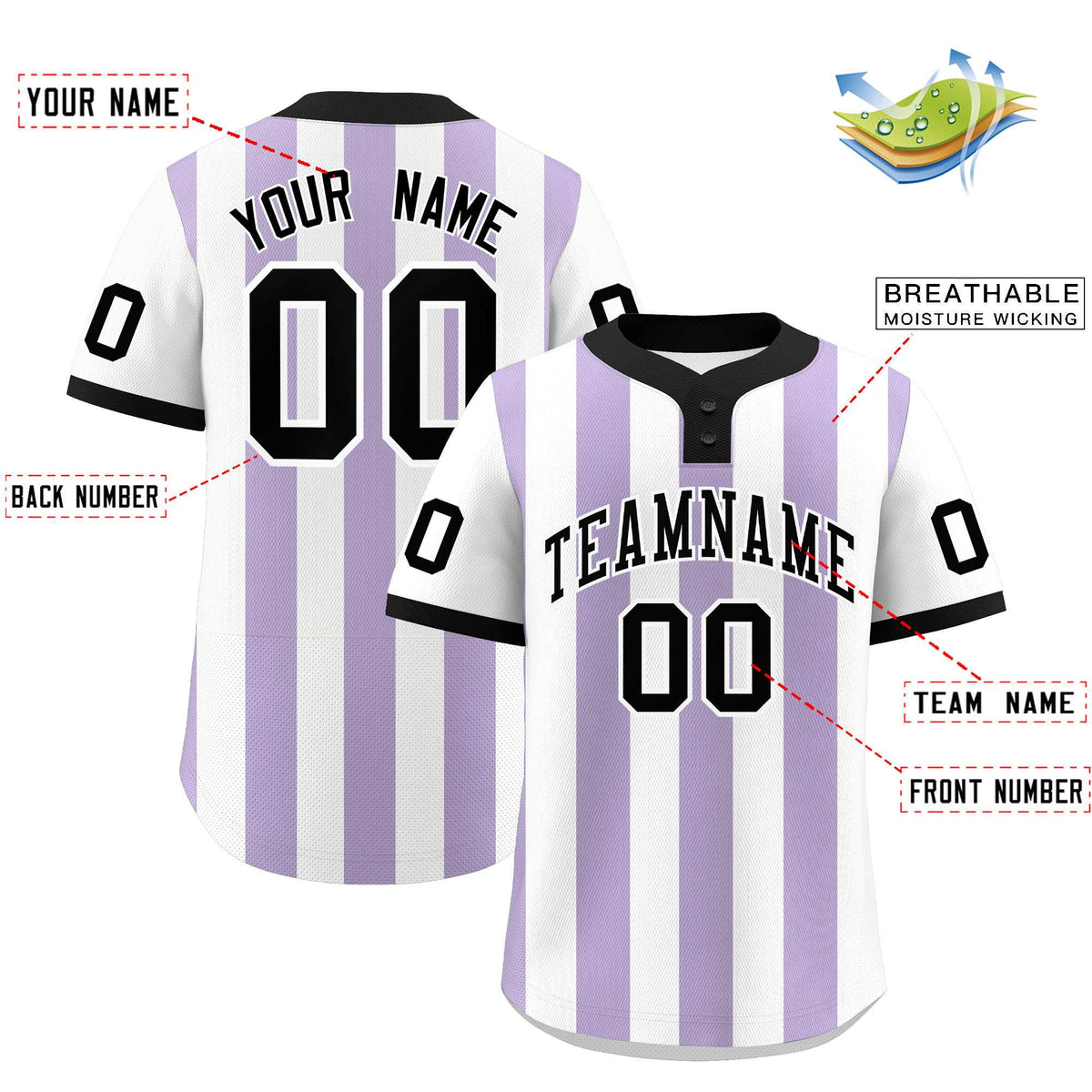 Custom White Light Purple Stripe Fashion Authentic Two-Button Baseball Jersey