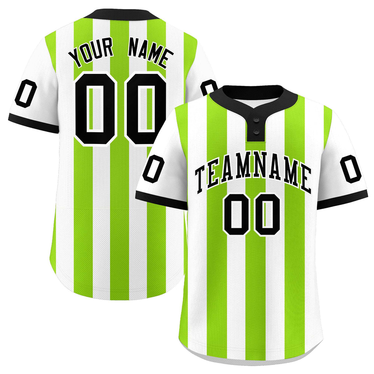 Custom White Neon Green Stripe Fashion Authentic Two-Button Baseball Jersey