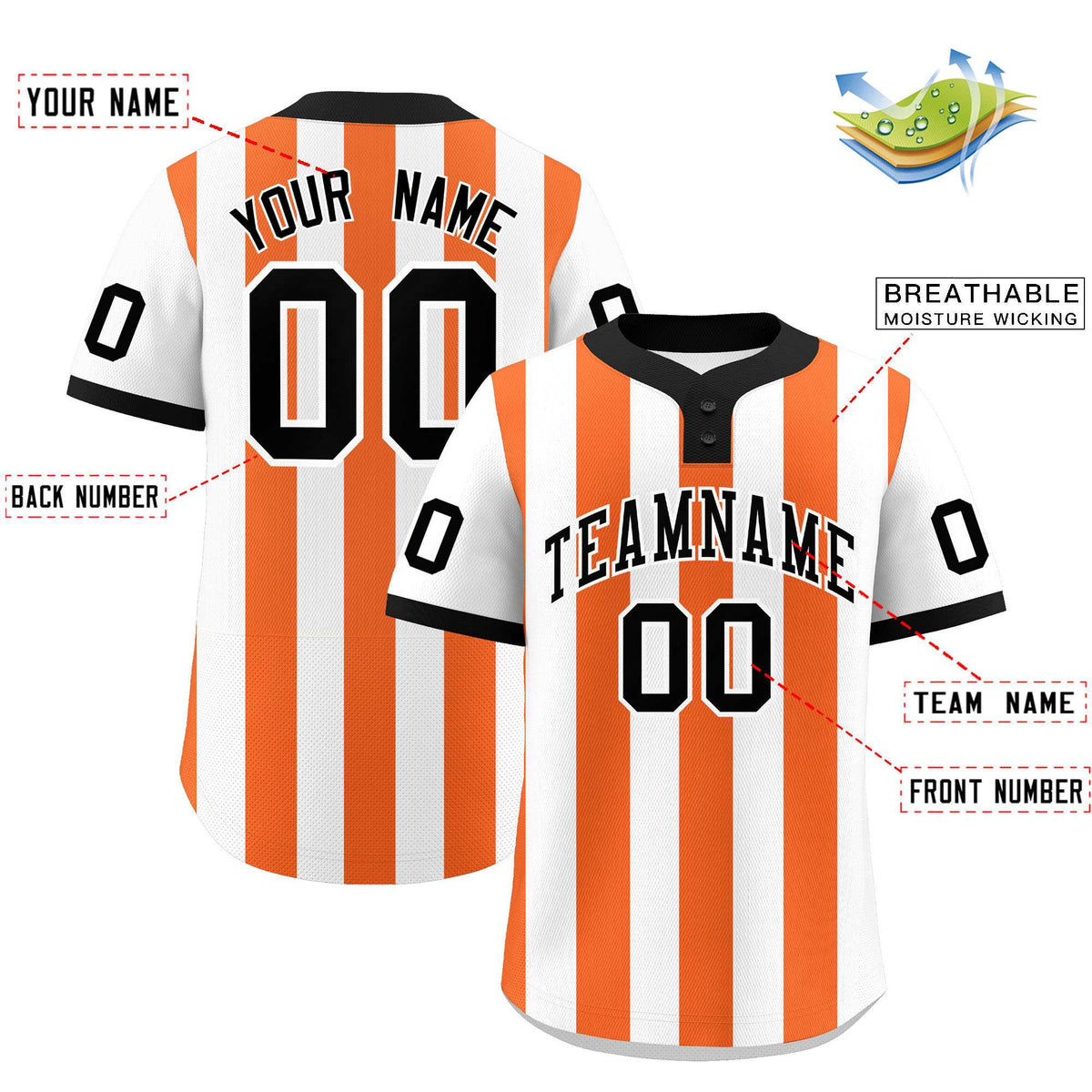 Custom White Orange Stripe Fashion Authentic Two-Button Baseball Jersey