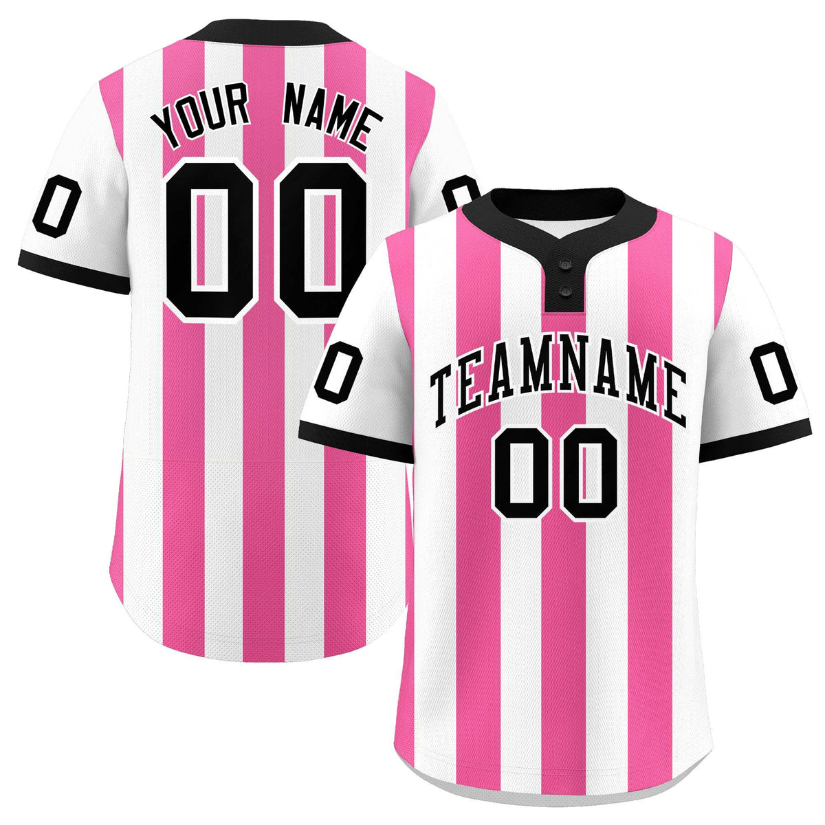 Custom White Pink Stripe Fashion Authentic Two-Button Baseball Jersey