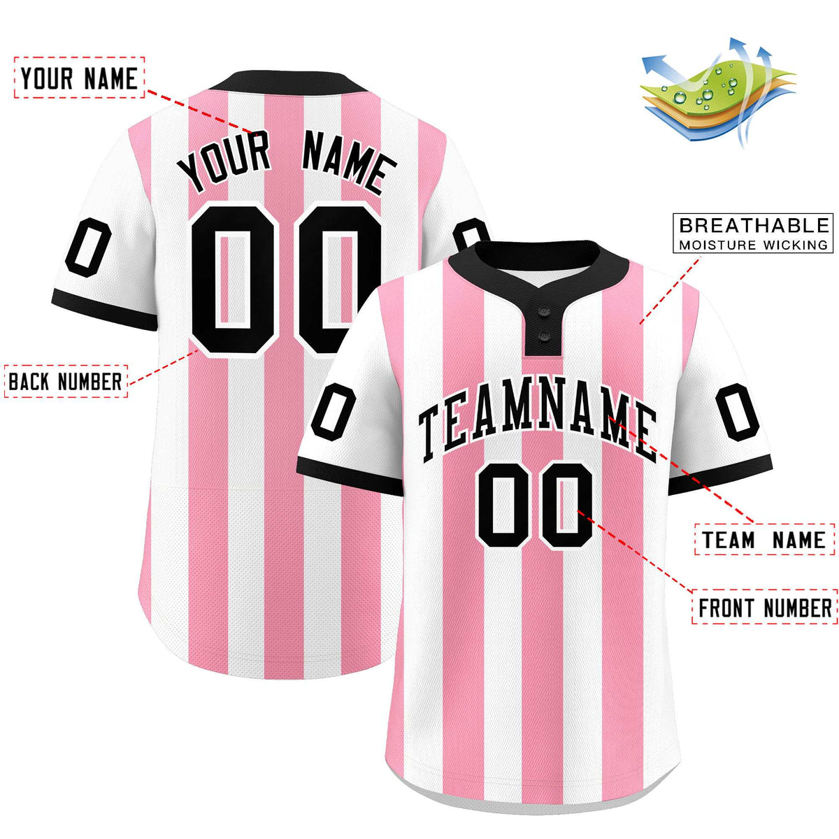 Custom White Light Pink Stripe Fashion Authentic Two-Button Baseball Jersey