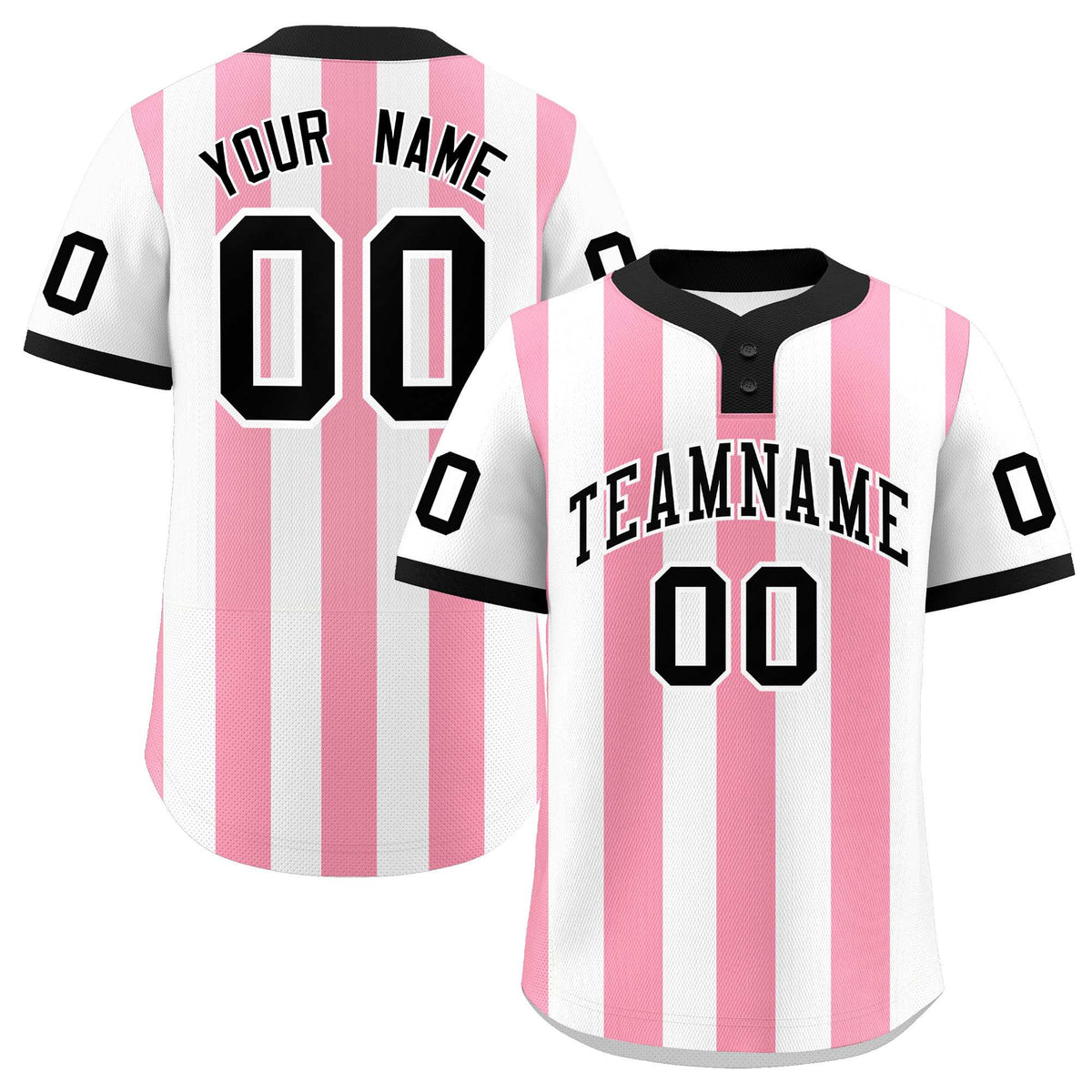 Custom White Light Pink Stripe Fashion Authentic Two-Button Baseball Jersey