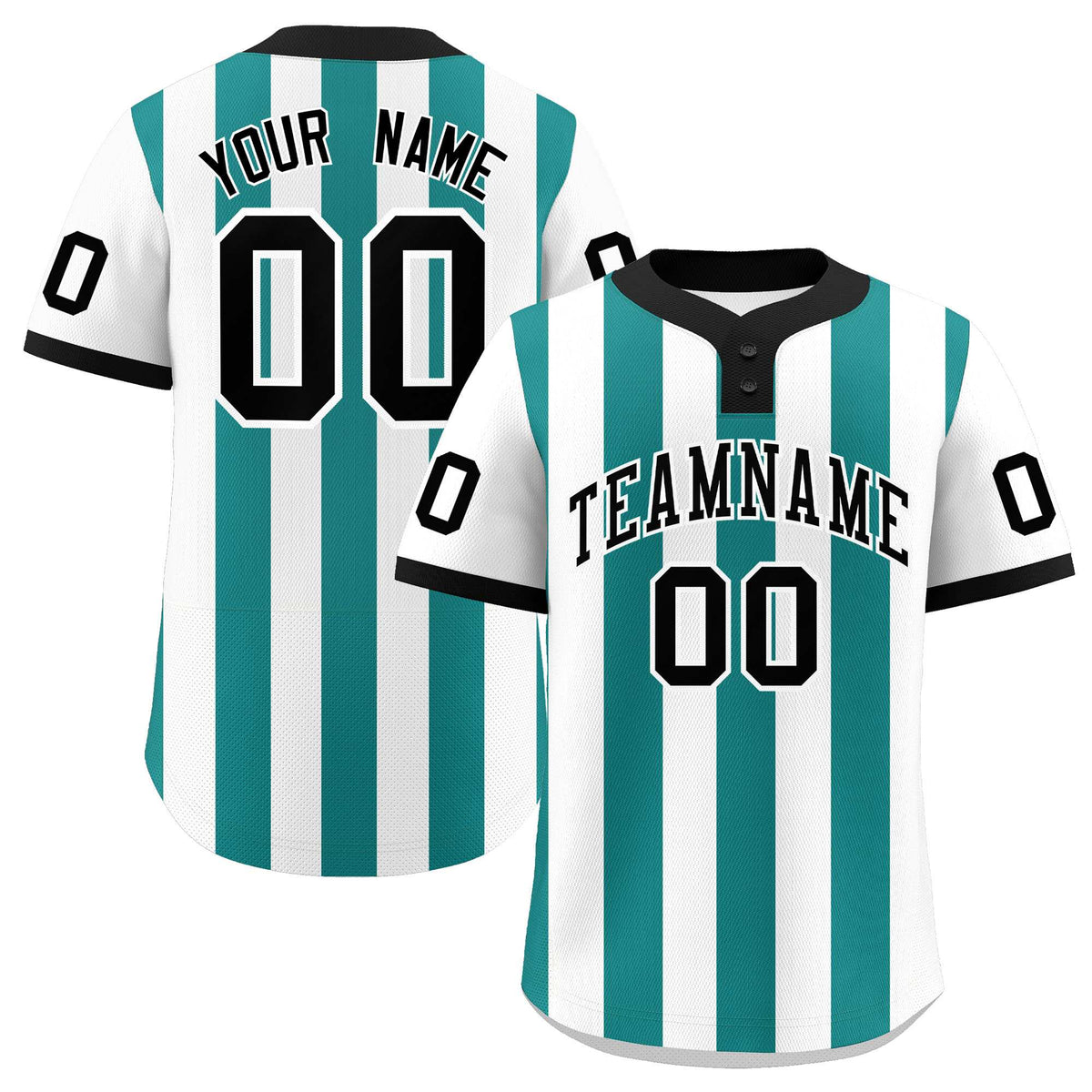 Custom White Aqua Stripe Fashion Authentic Two-Button Baseball Jersey