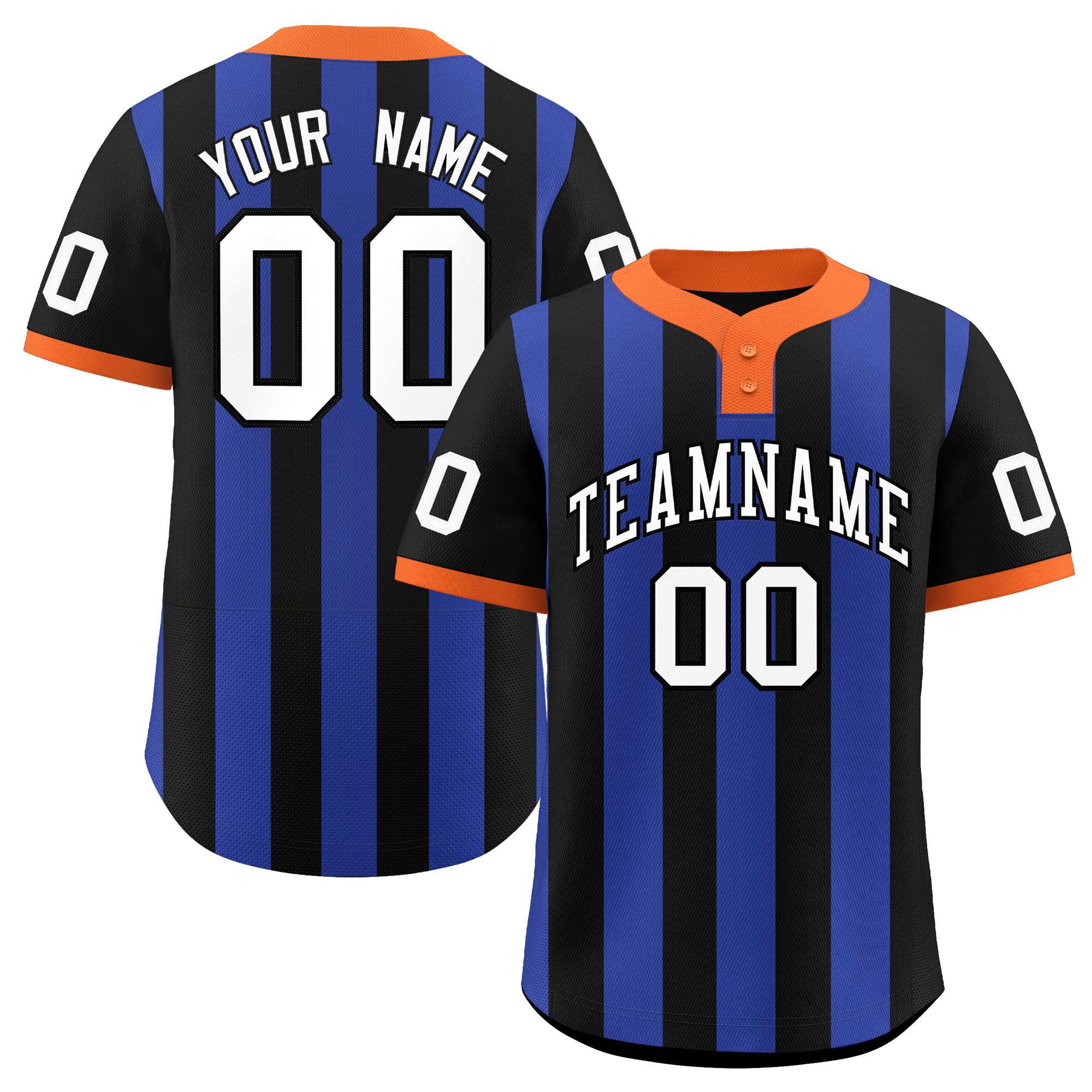 Custom Black Royal Stripe Fashion Authentic Two-Button Baseball Jersey