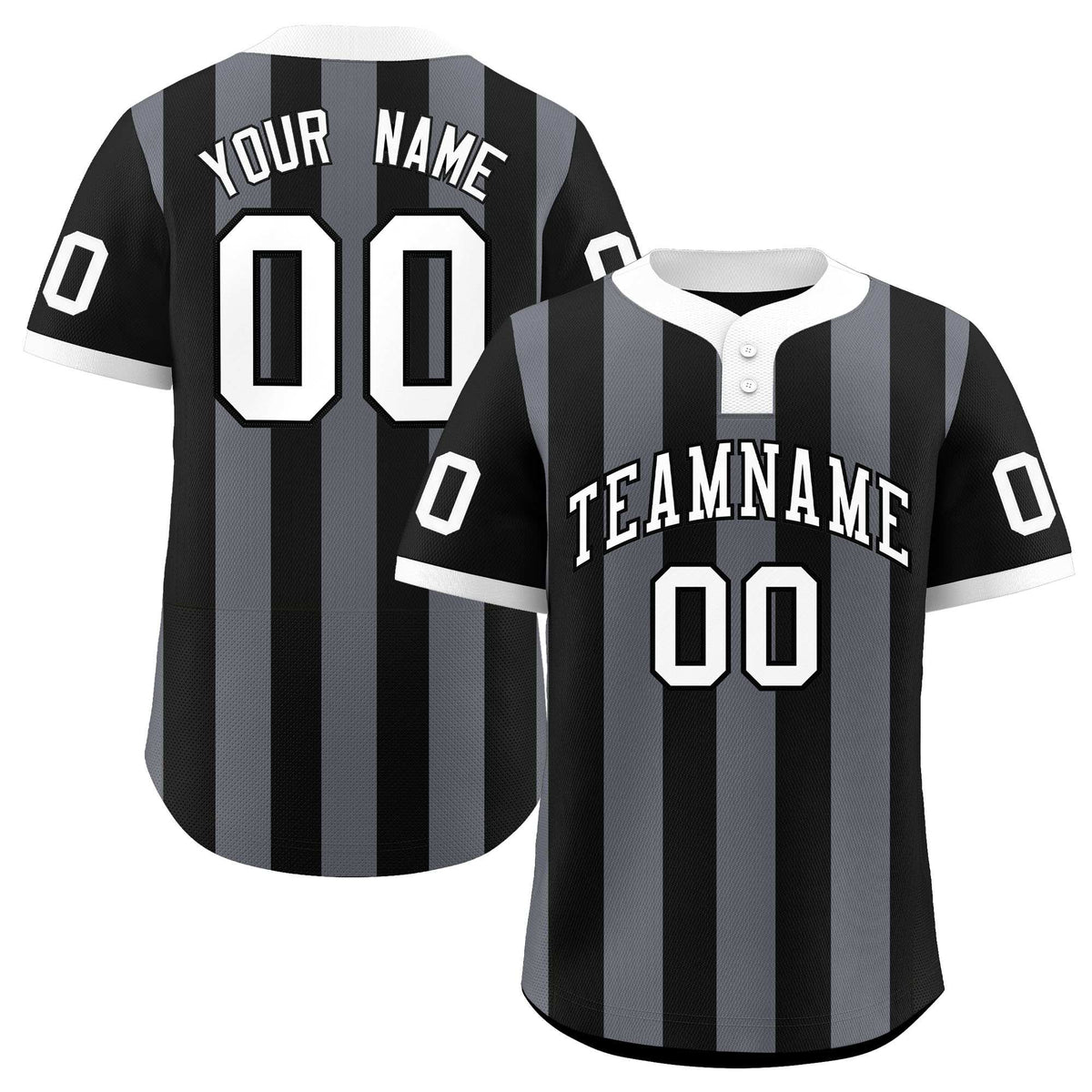 Custom Black Dark Gray Stripe Fashion Authentic Two-Button Baseball Jersey