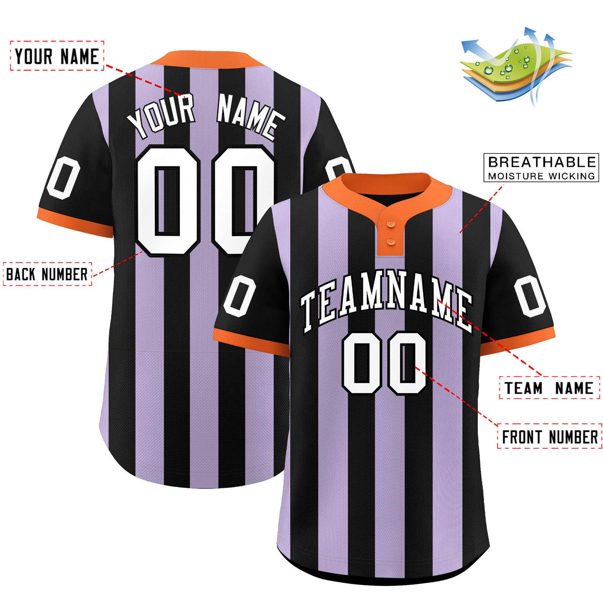 Custom Black Light Purple Stripe Fashion Authentic Two-Button Baseball Jersey