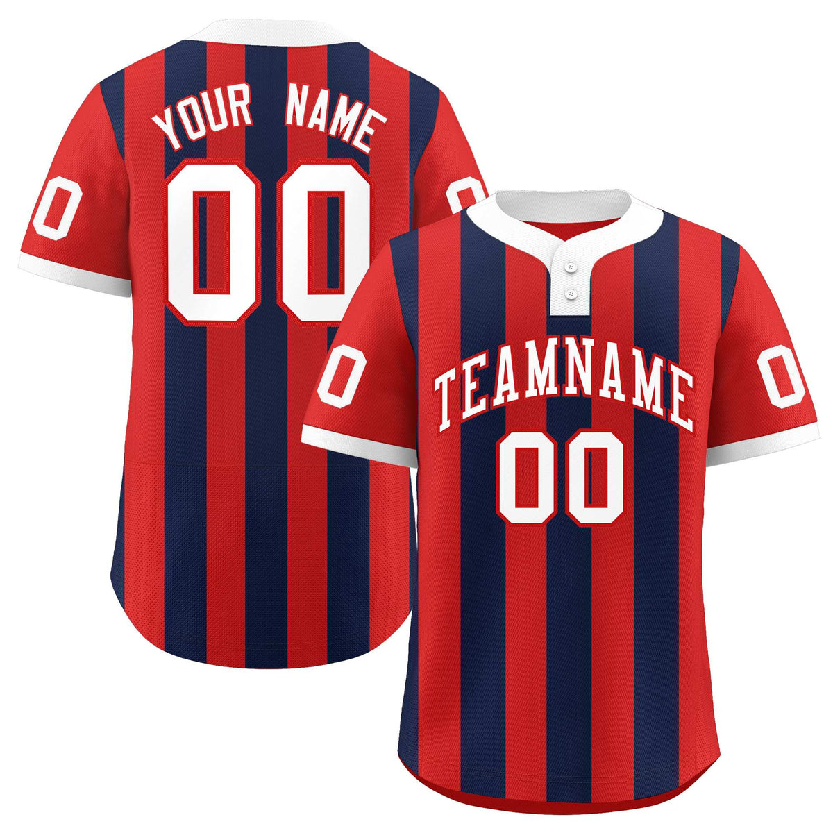 Custom Red Navy Stripe Fashion Authentic Two-Button Baseball Jersey