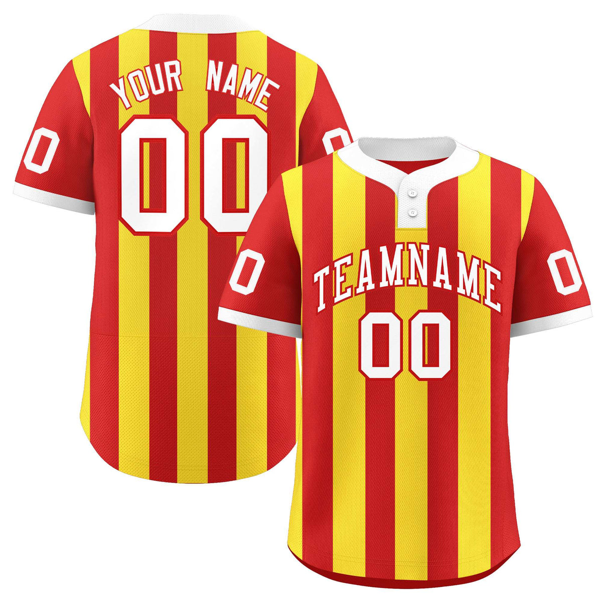 Custom Red Gold Stripe Fashion Authentic Two-Button Baseball Jersey