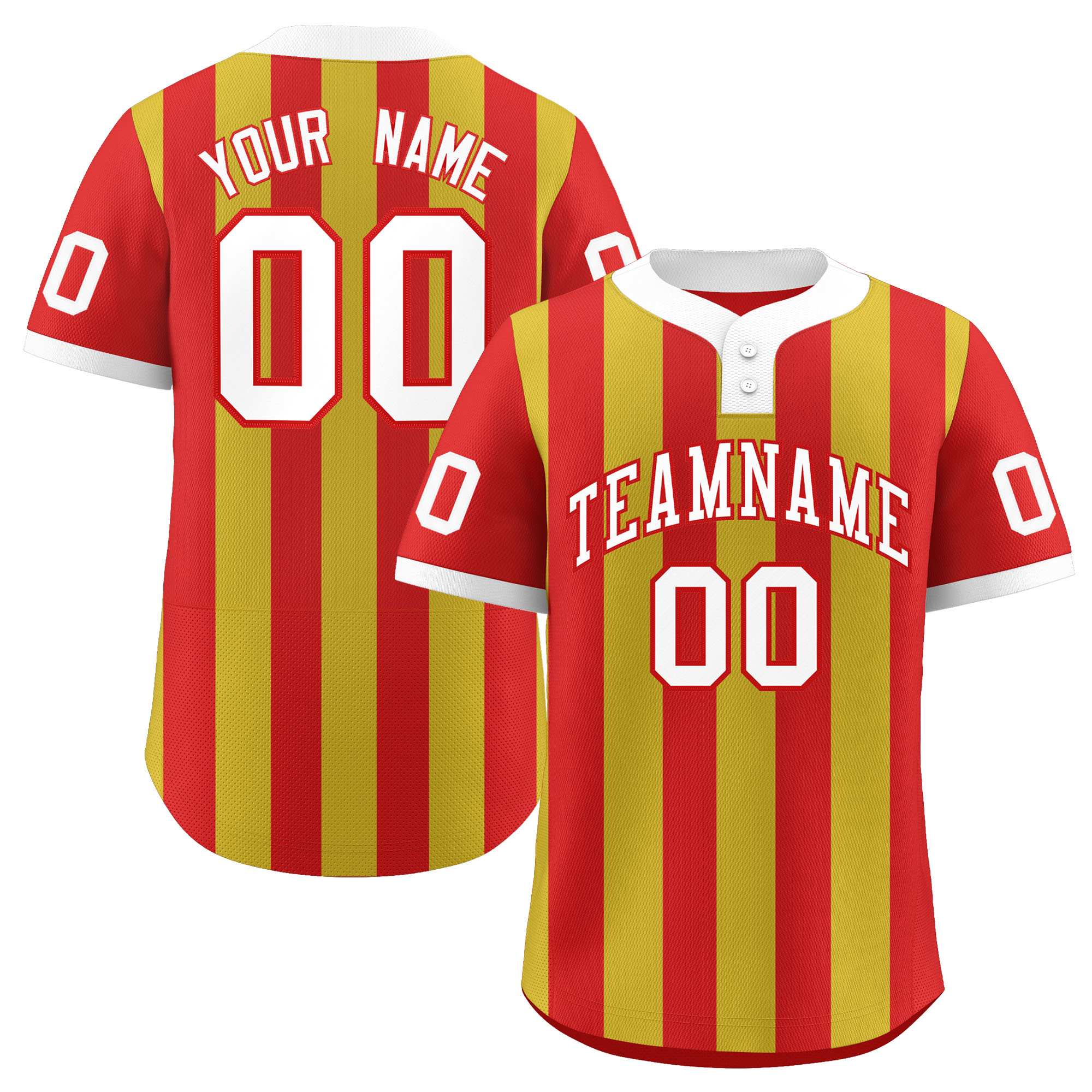 Custom Red Old Gold Stripe Fashion Authentic Two-Button Baseball Jersey