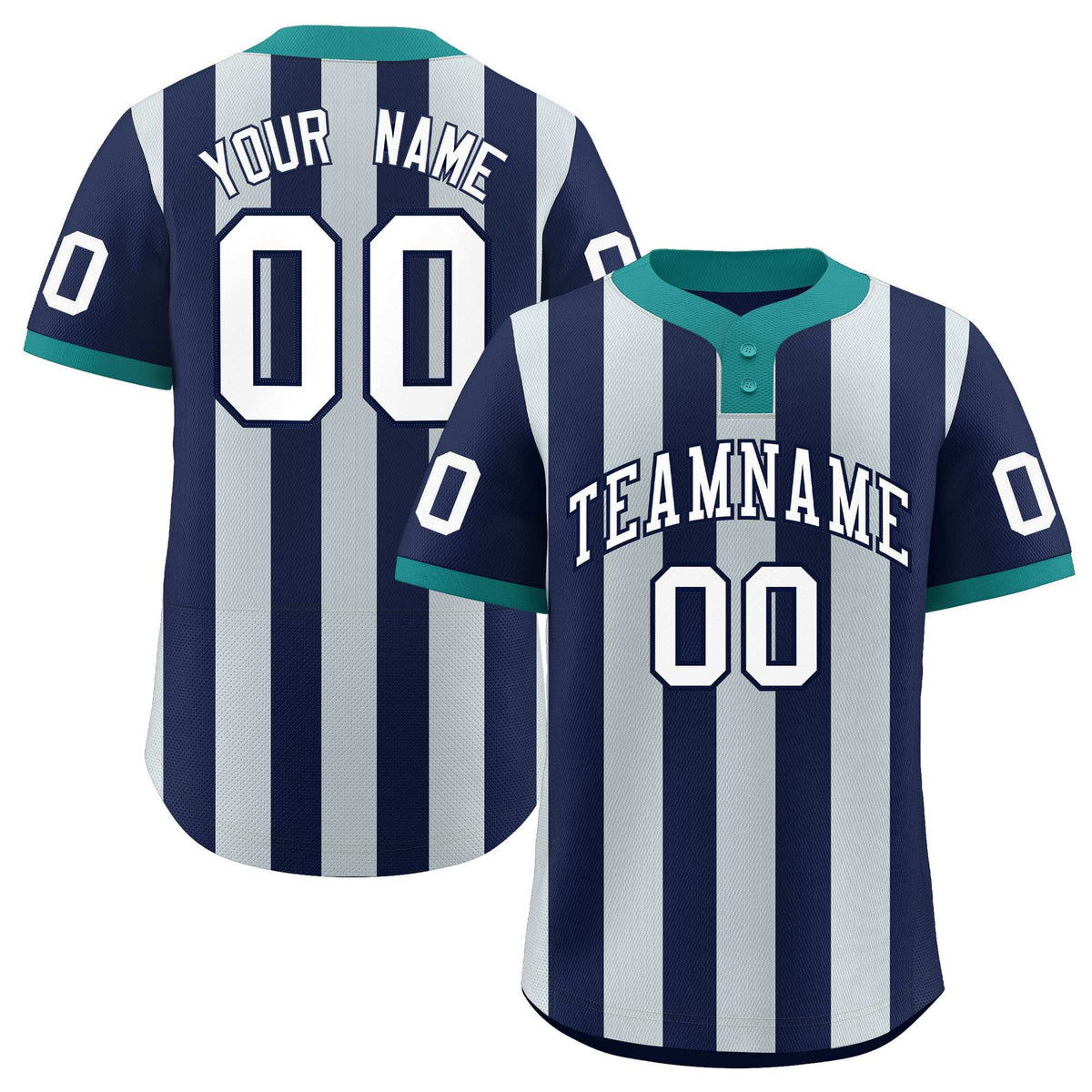 Custom Navy Silver Stripe Fashion Authentic Two-Button Baseball Jersey