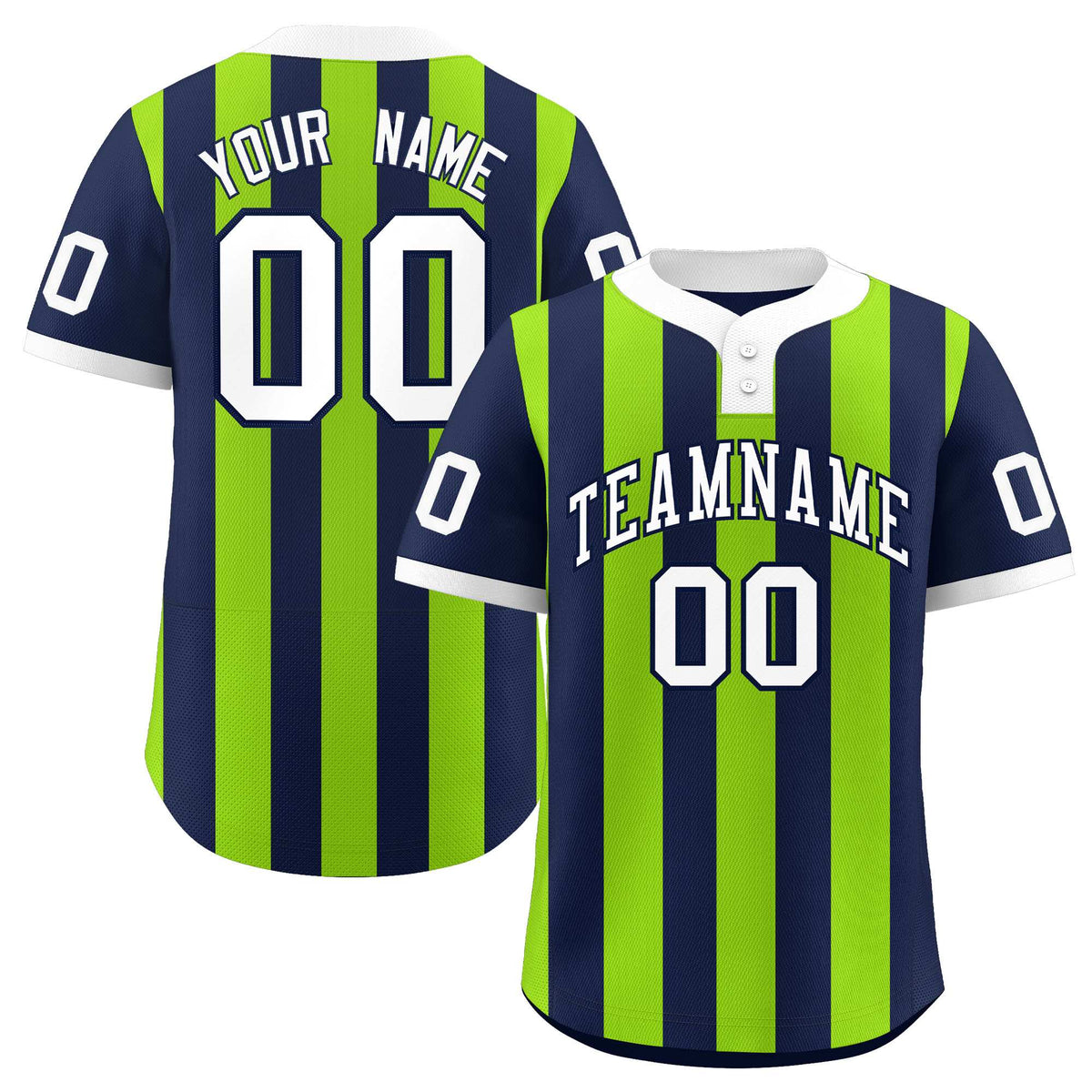 Custom Navy Neon Green Stripe Fashion Authentic Two-Button Baseball Jersey