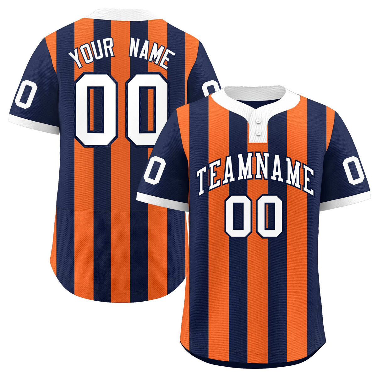 Custom Navy Orange Stripe Fashion Authentic Two-Button Baseball Jersey