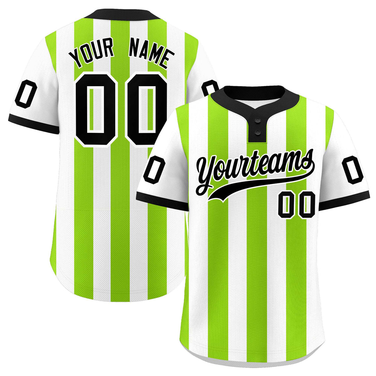 Custom White Neon Green Stripe Fashion Authentic Two-Button Baseball Jersey
